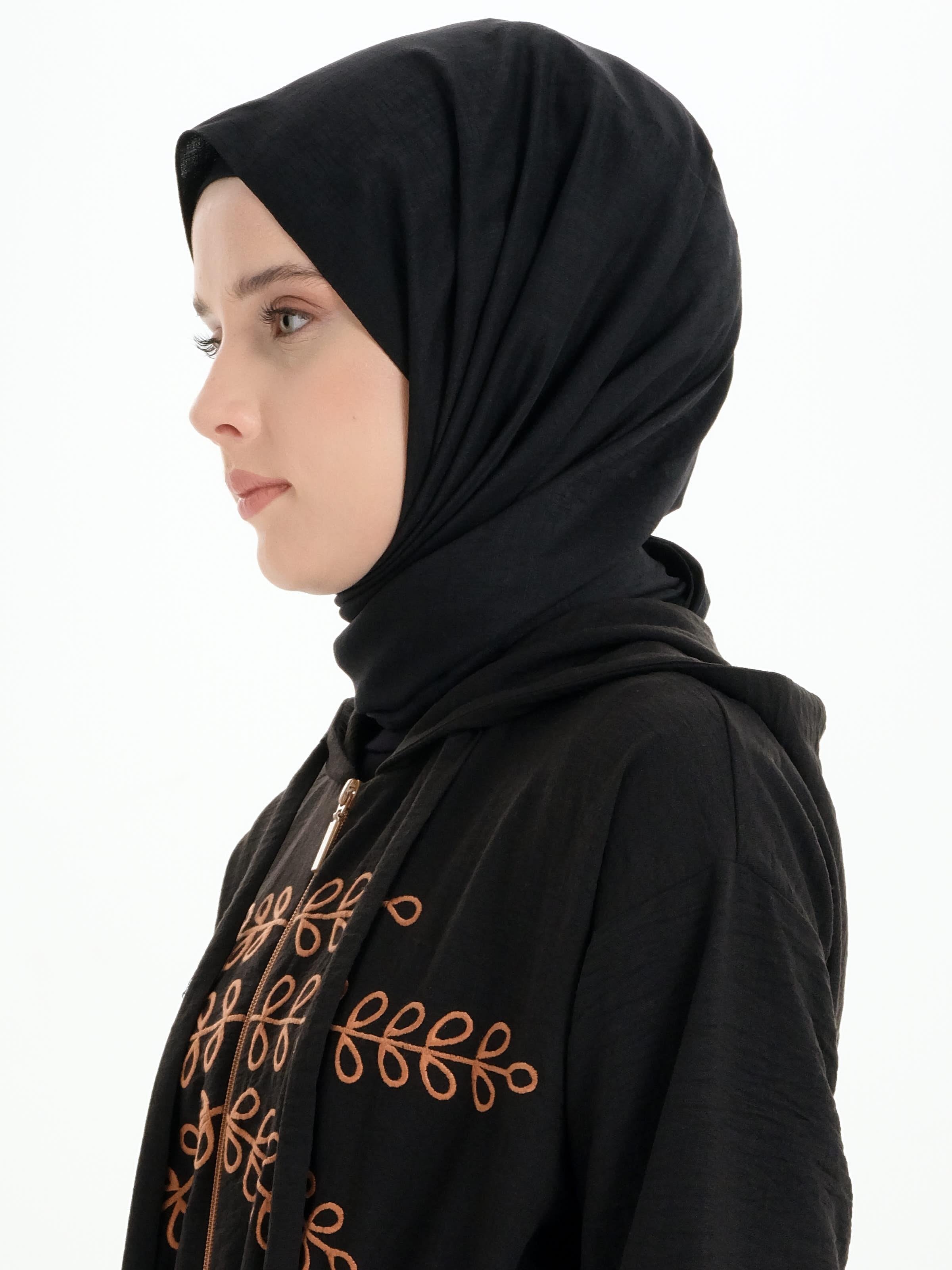 Kenar Şeritli Jakar Şal - Siyah TUGBA