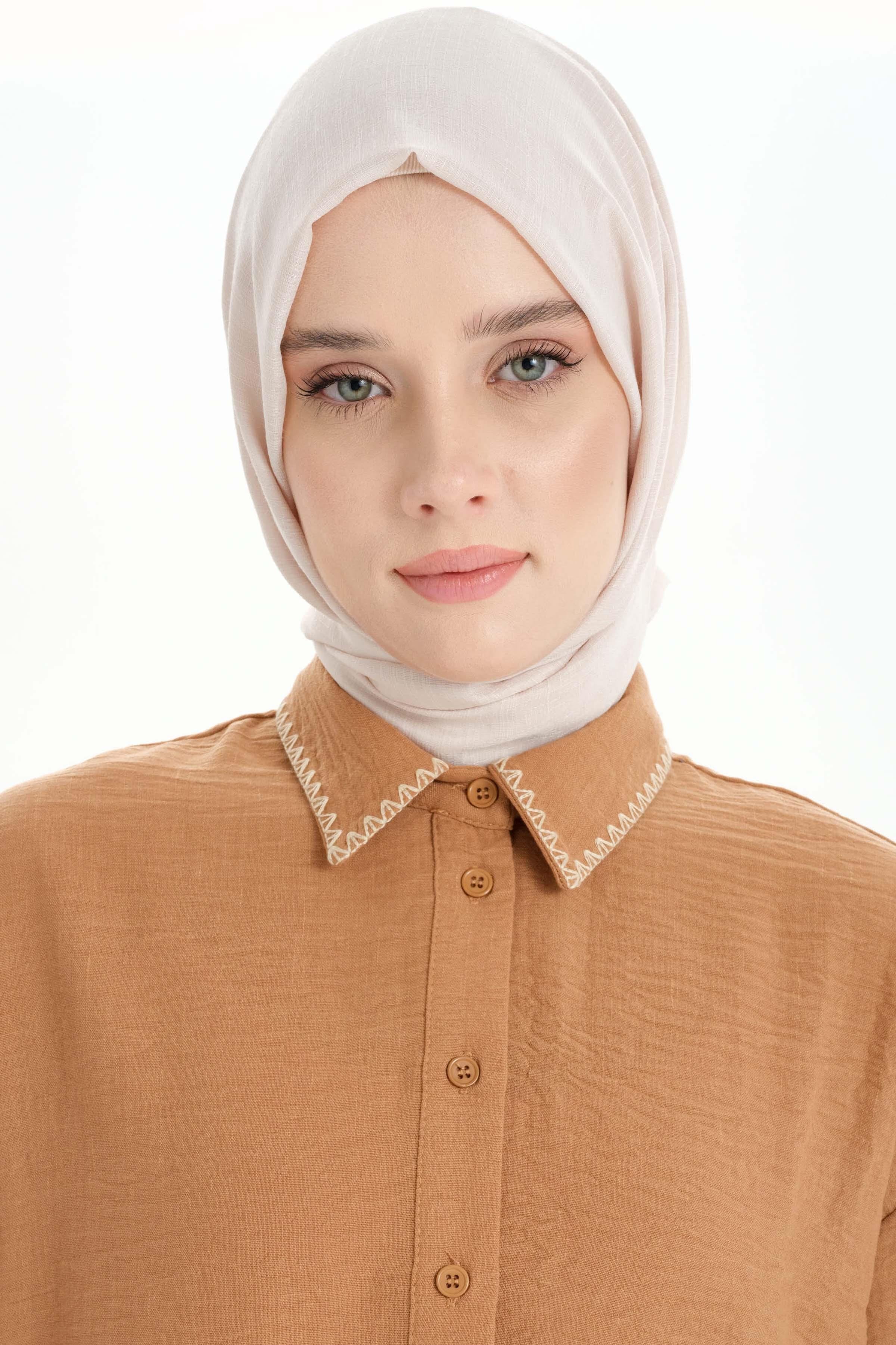 Kenar Şeritli Jakar Şal - Taş TUGBA