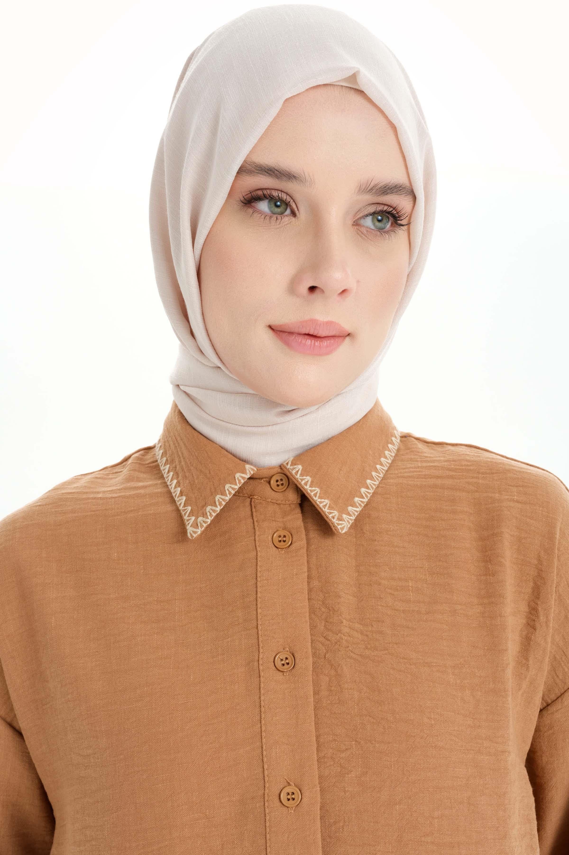 Kenar Şeritli Jakar Şal - Taş TUGBA