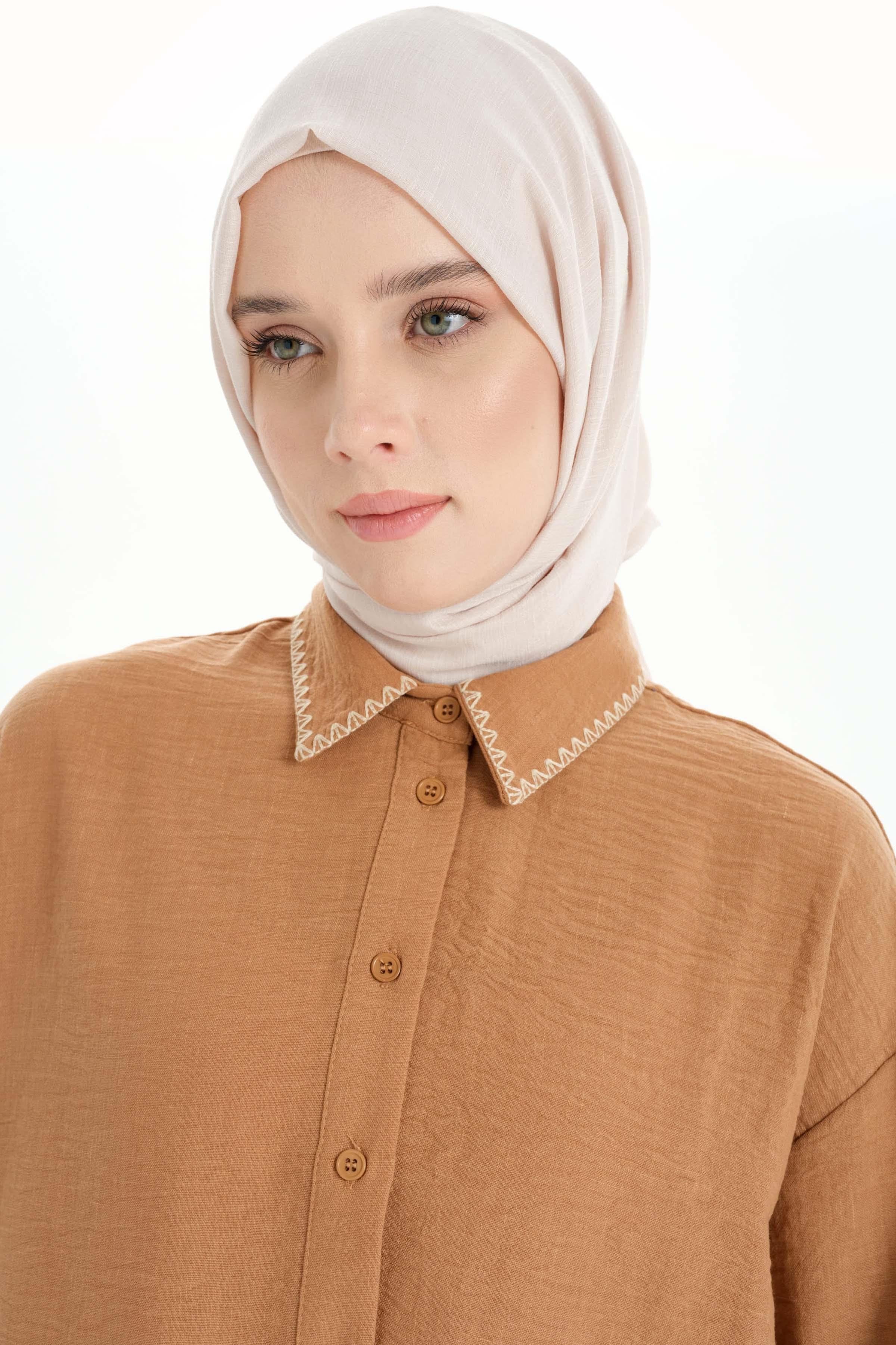 Kenar Şeritli Jakar Şal - Taş TUGBA