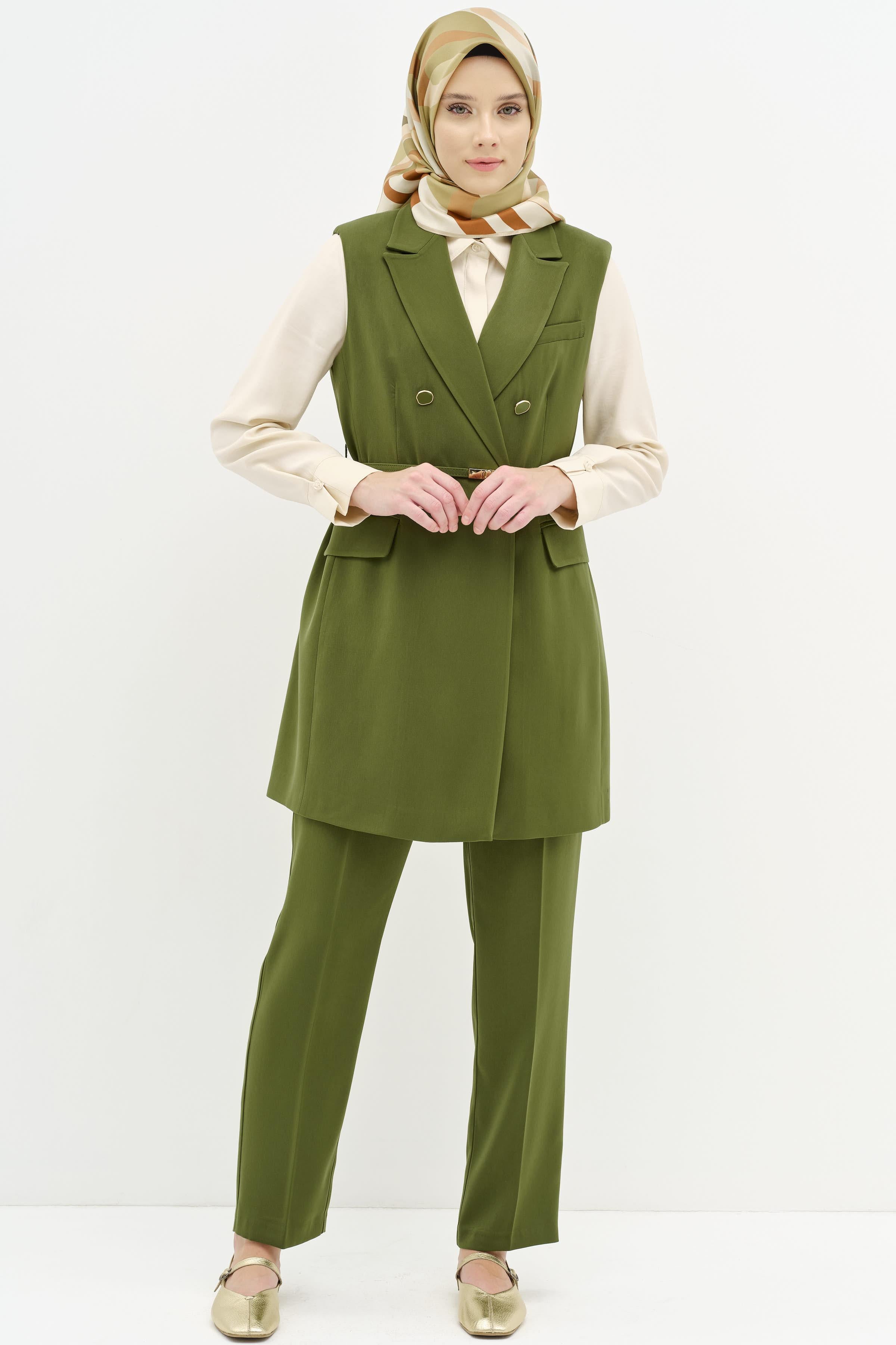 Pantolon Yelek Takım - Olive TUGBA