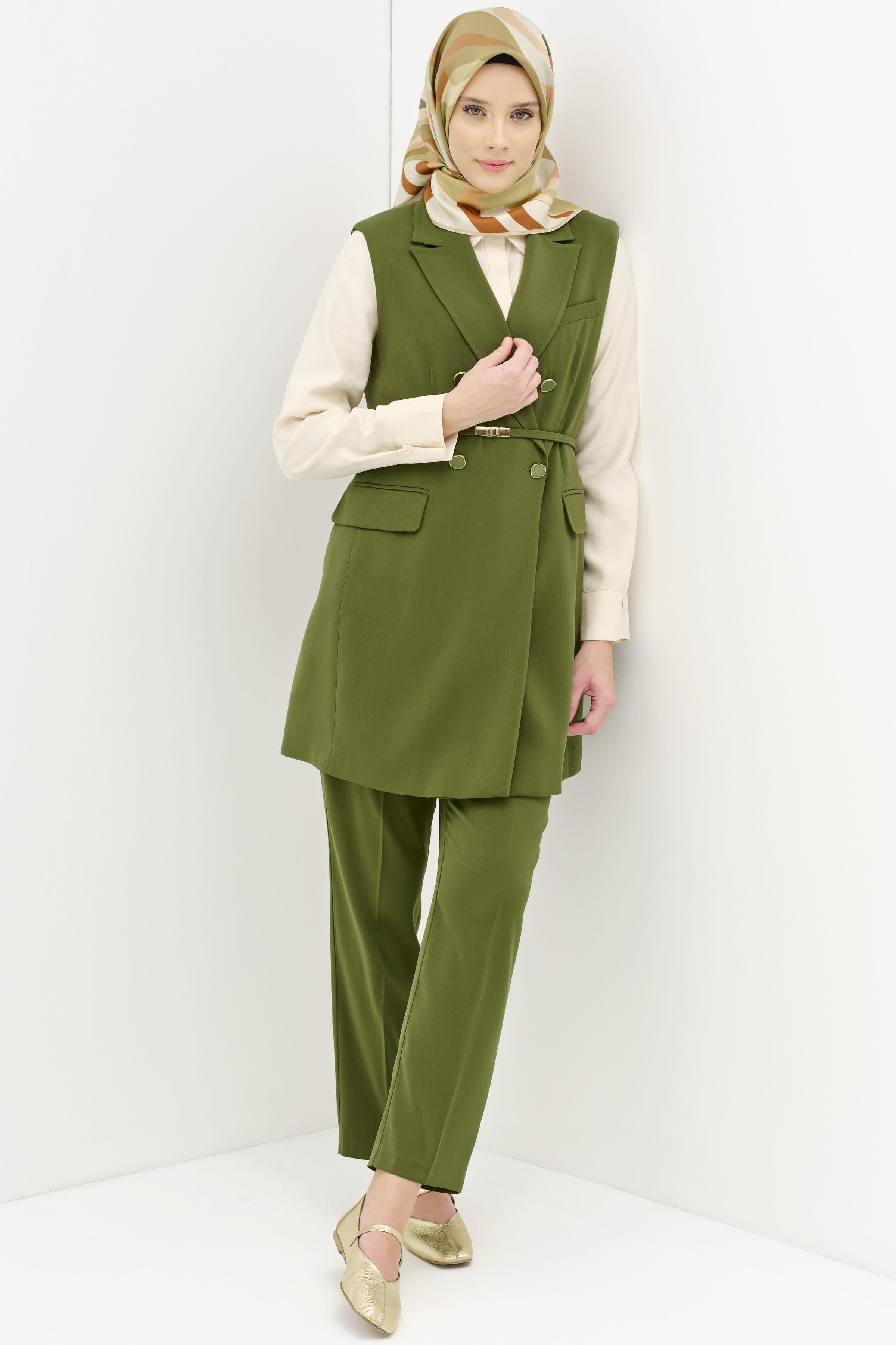 Pantolon Yelek Takım - Olive TUGBA