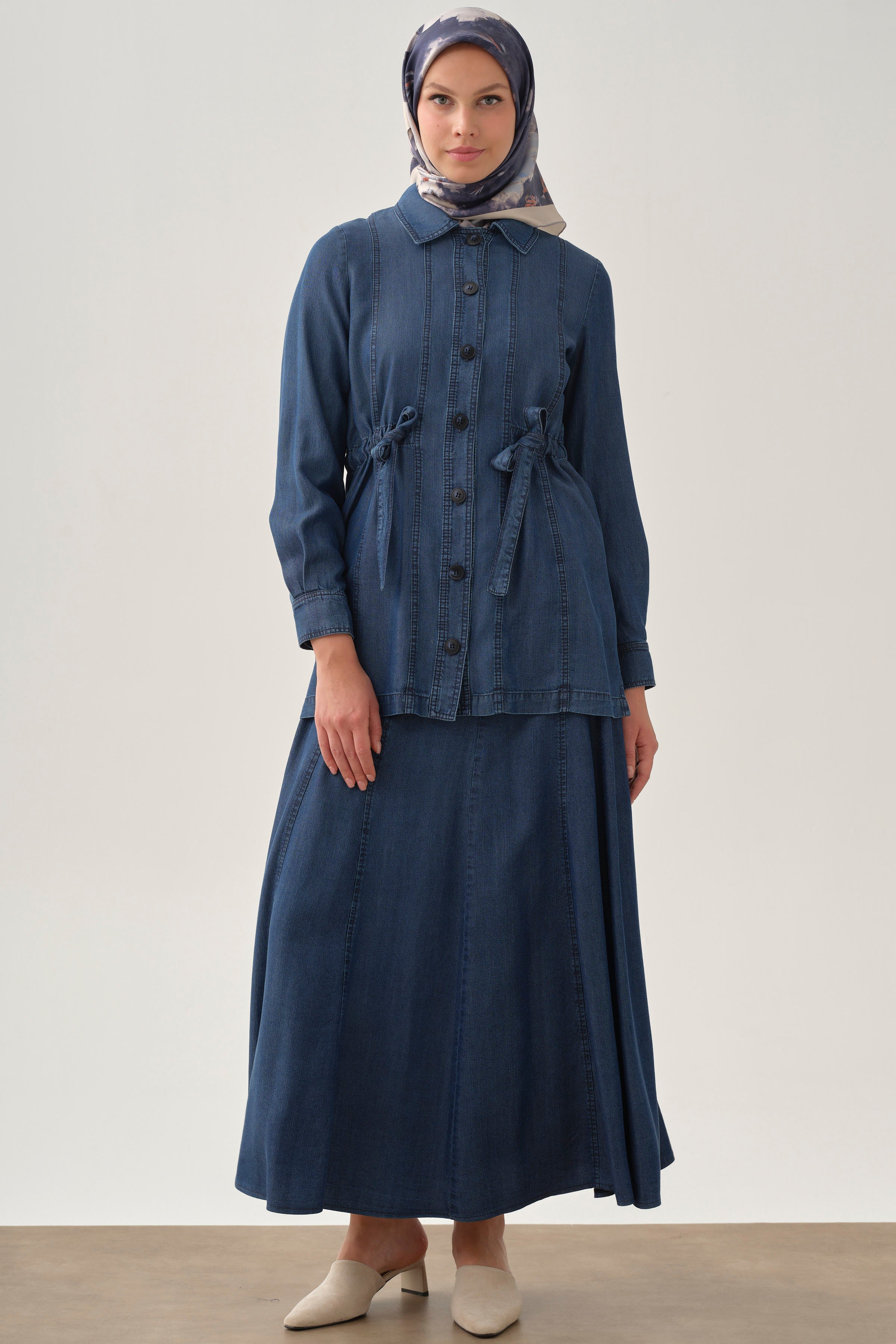 Parçalı Etek - İndigo TUGBA