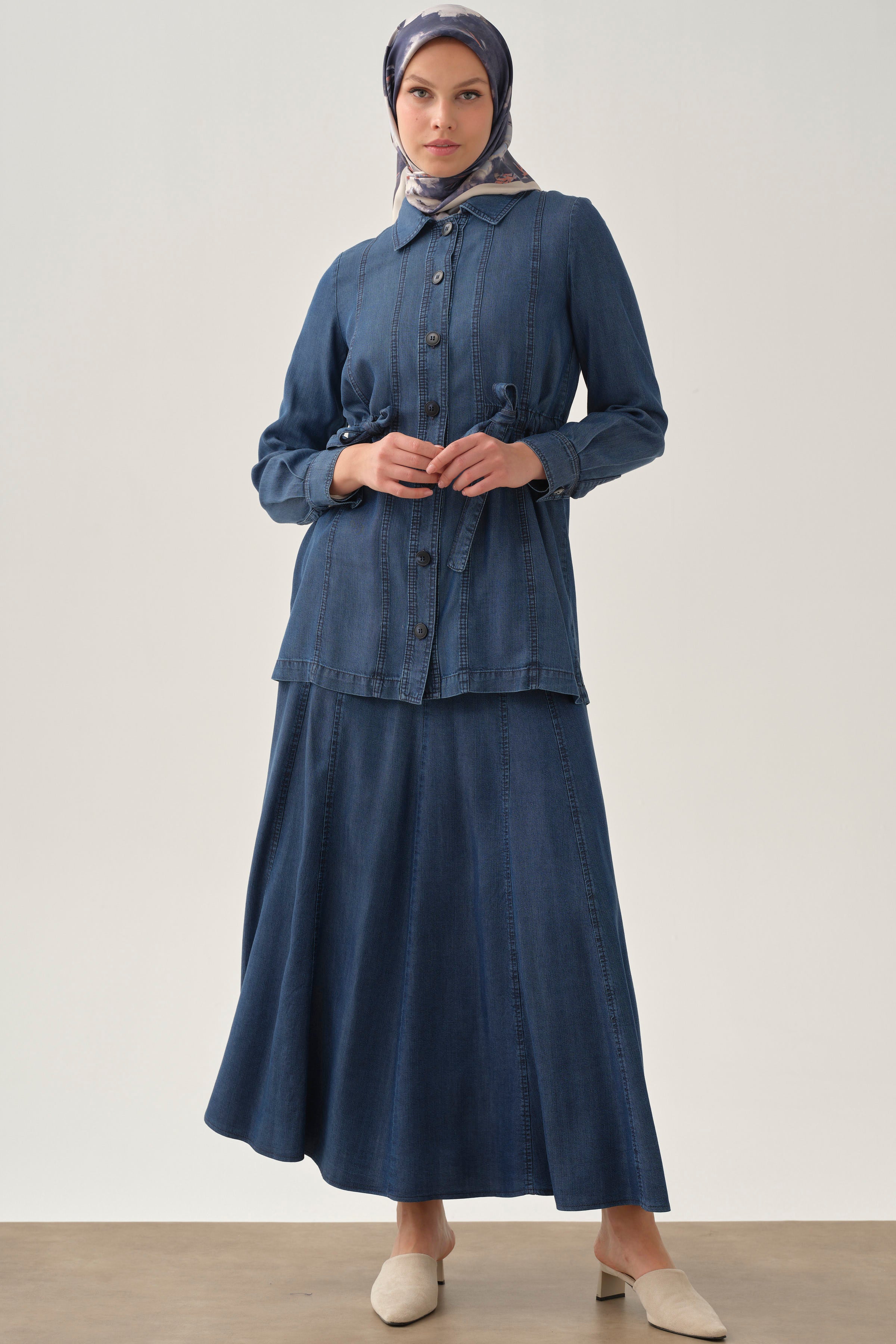 Parçalı Etek - İndigo TUGBA