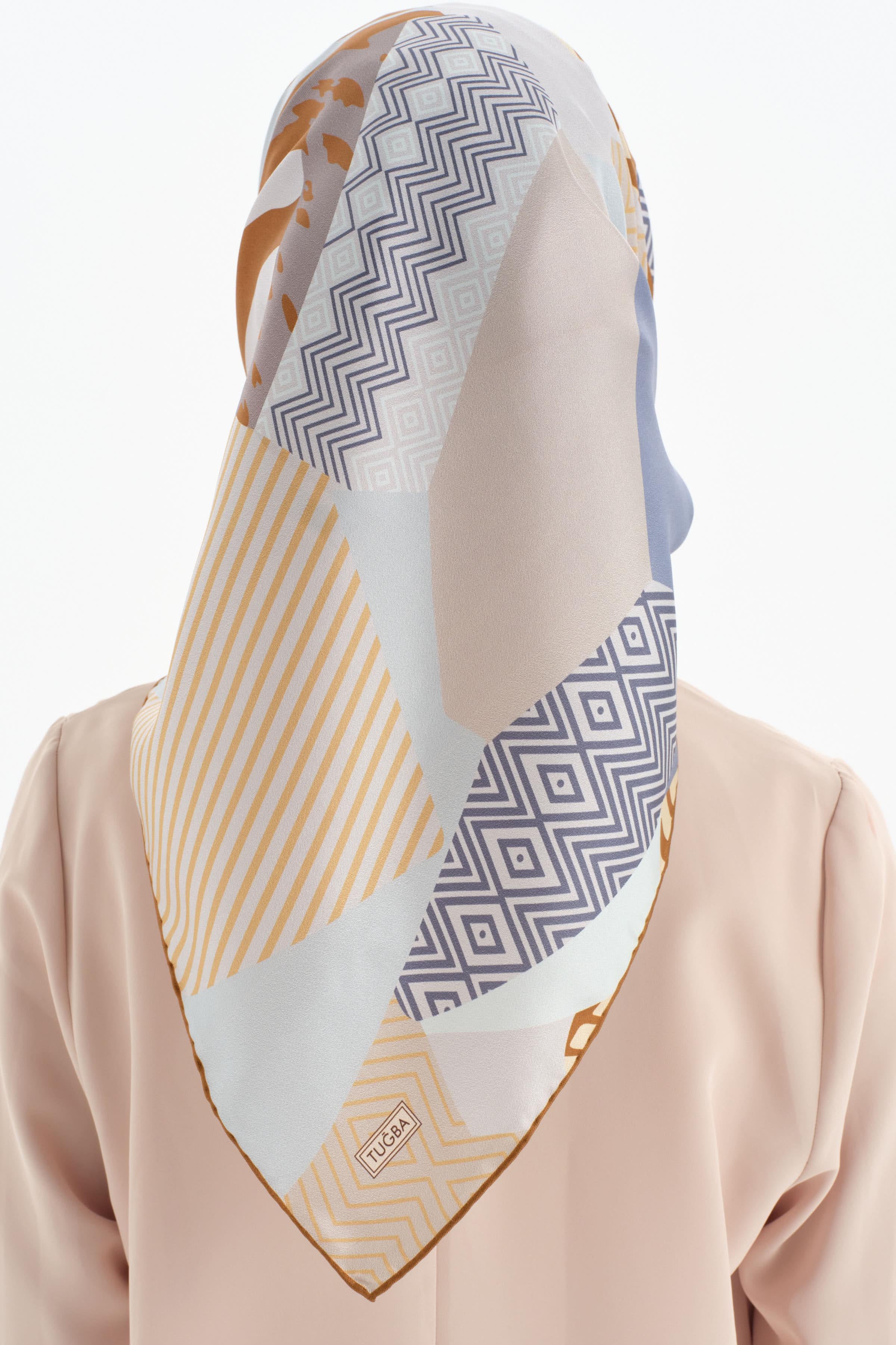 Patchwork Desen Twill İpek Eşarp - Havacı TUGBA