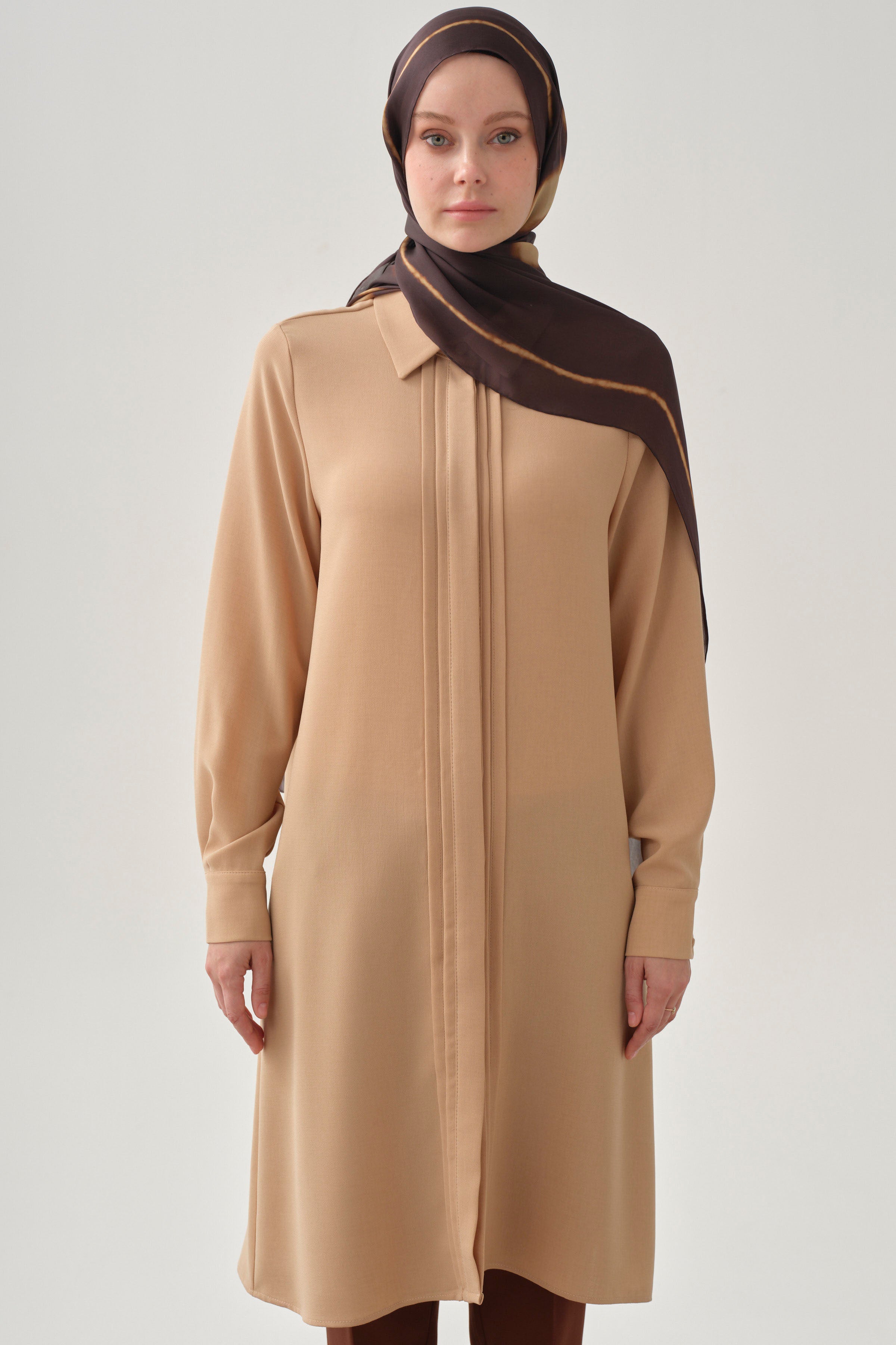 Patı Pile Detaylı Tunik - Bej TUGBA