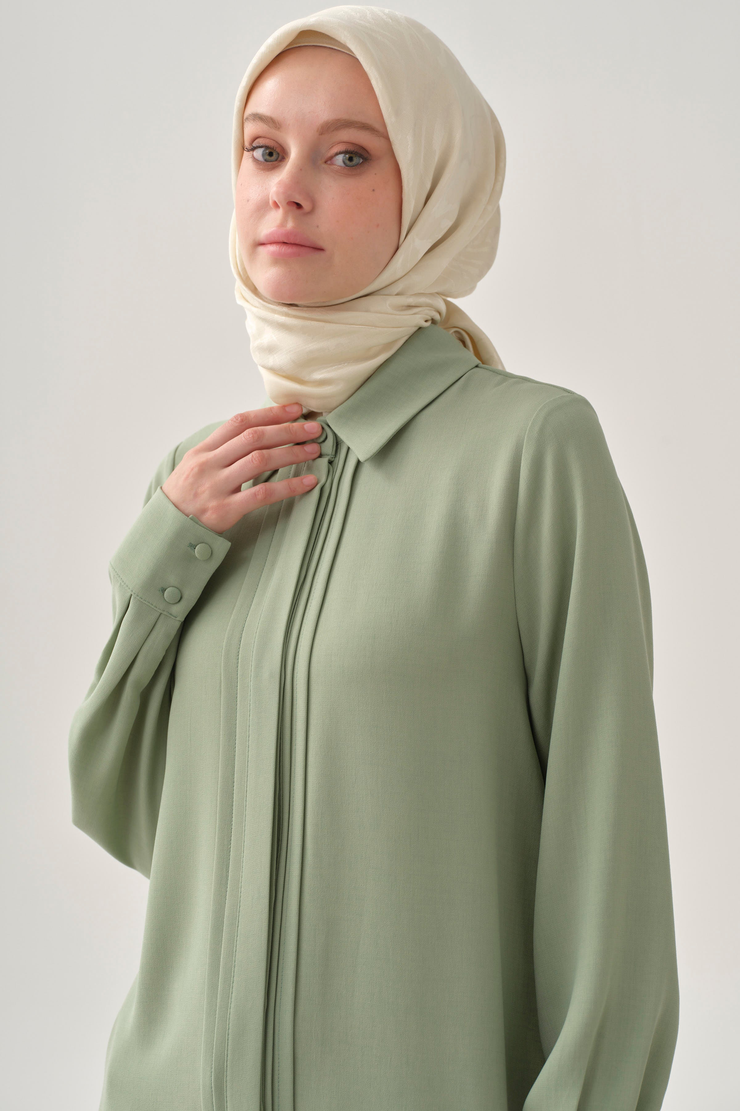 Patı Pile Detaylı Tunik - Su Yeşili TUGBA