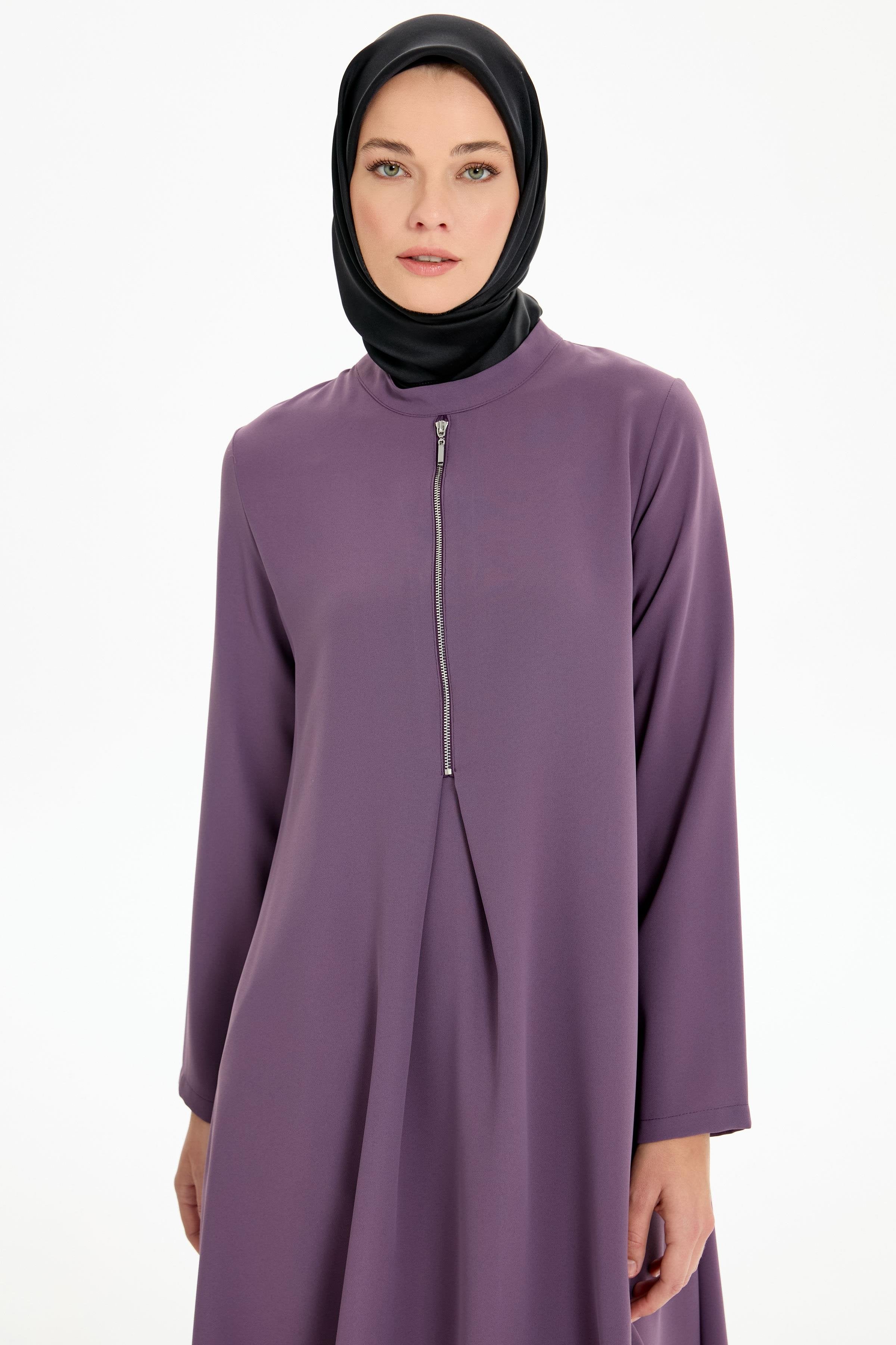 Pile Detaylı Asimetrik Kesim Tunik - Mor TUGBA