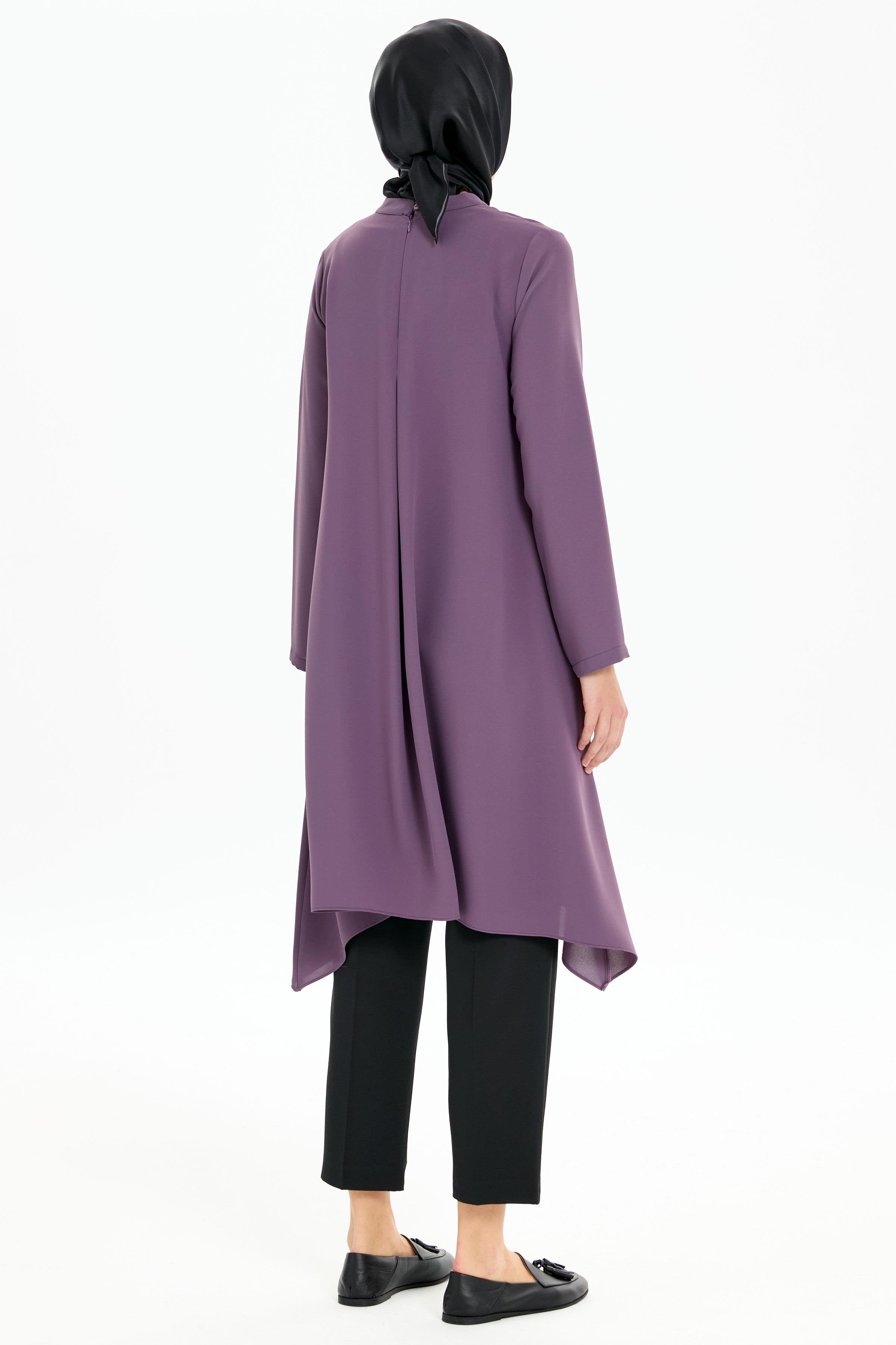 Pile Detaylı Asimetrik Kesim Tunik - Mor TUGBA