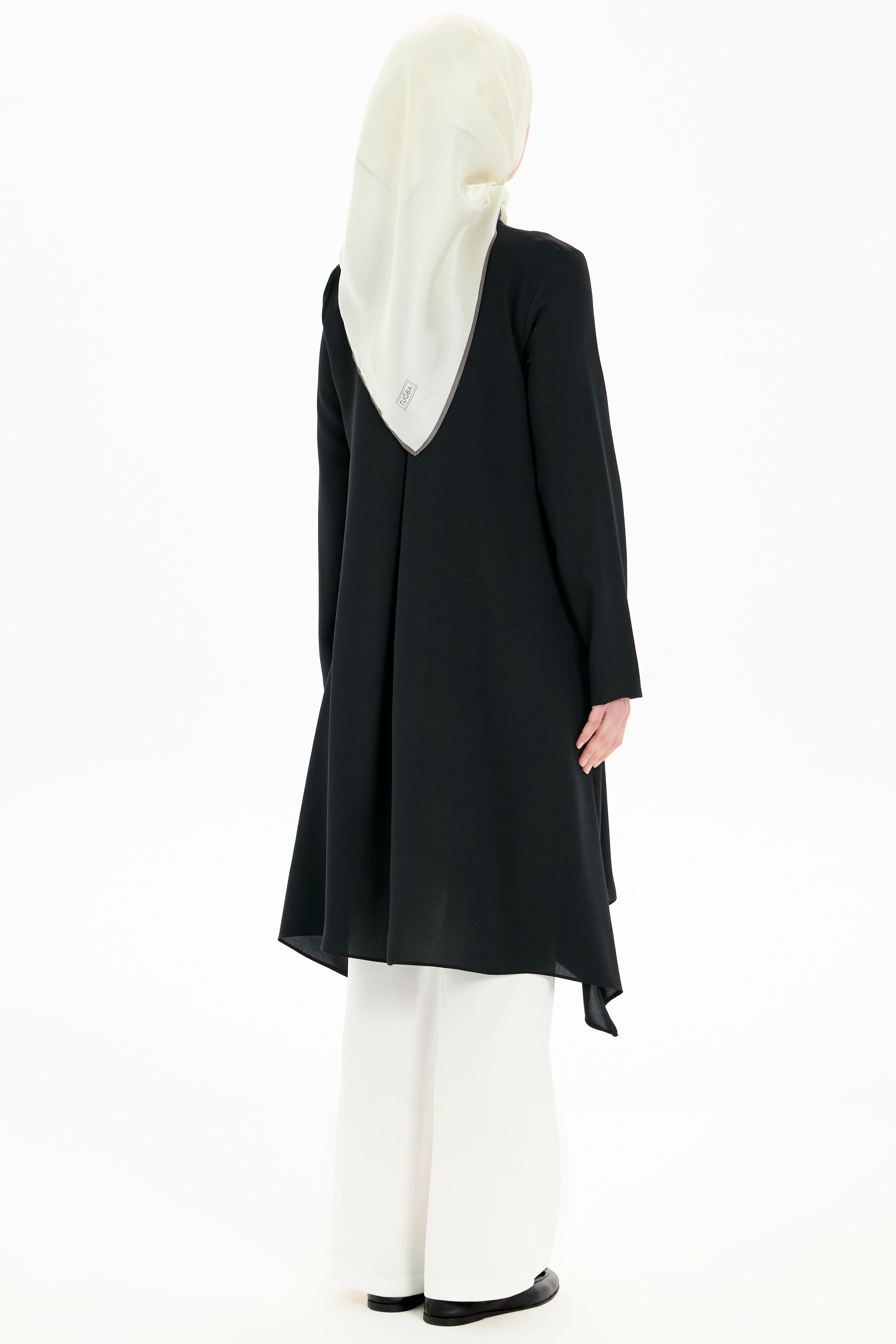 Pile Detaylı Asimetrik Kesim Tunik - Siyah TUGBA