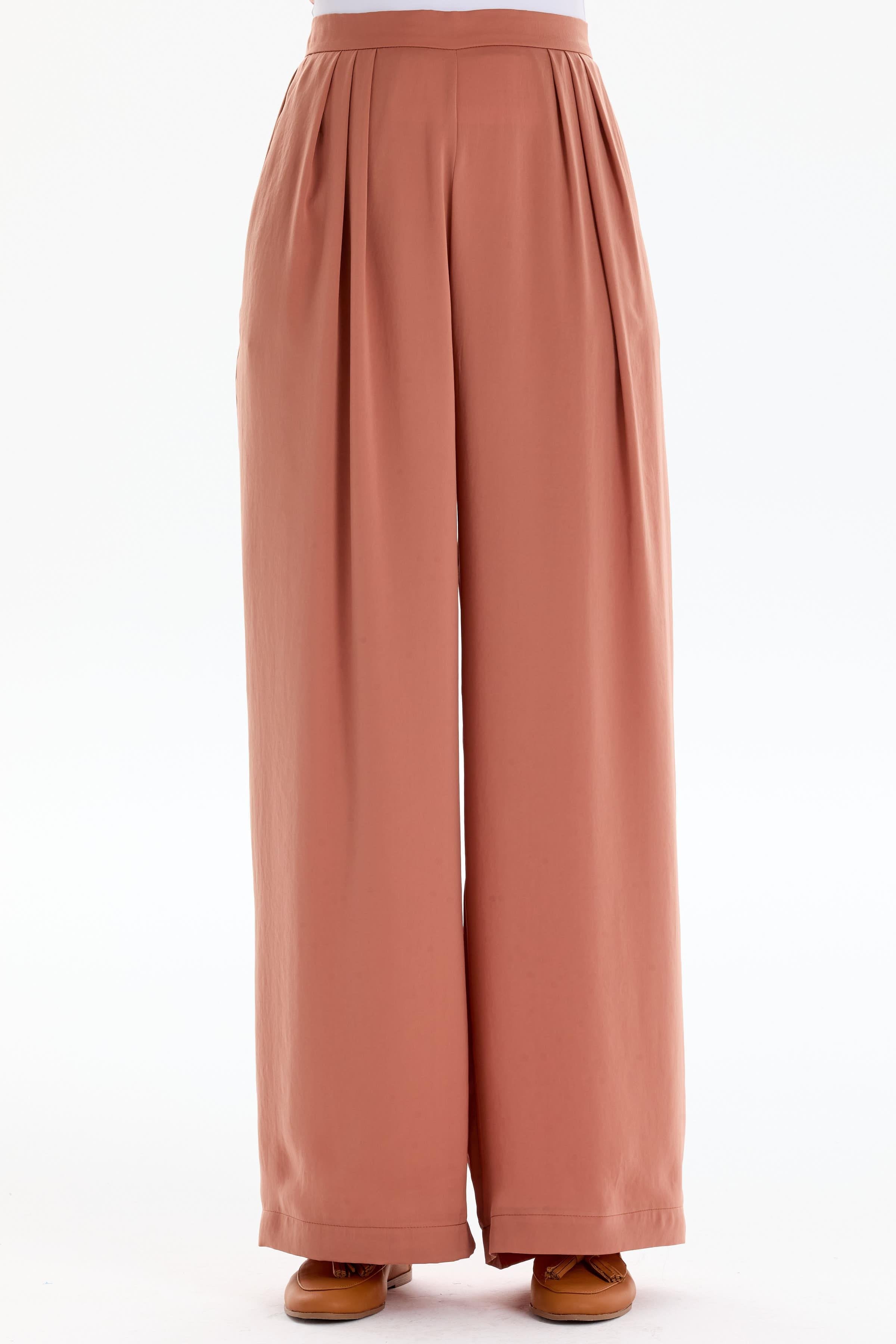 Pile Detaylı Bol Paça Pantolon - Taba TUGBA