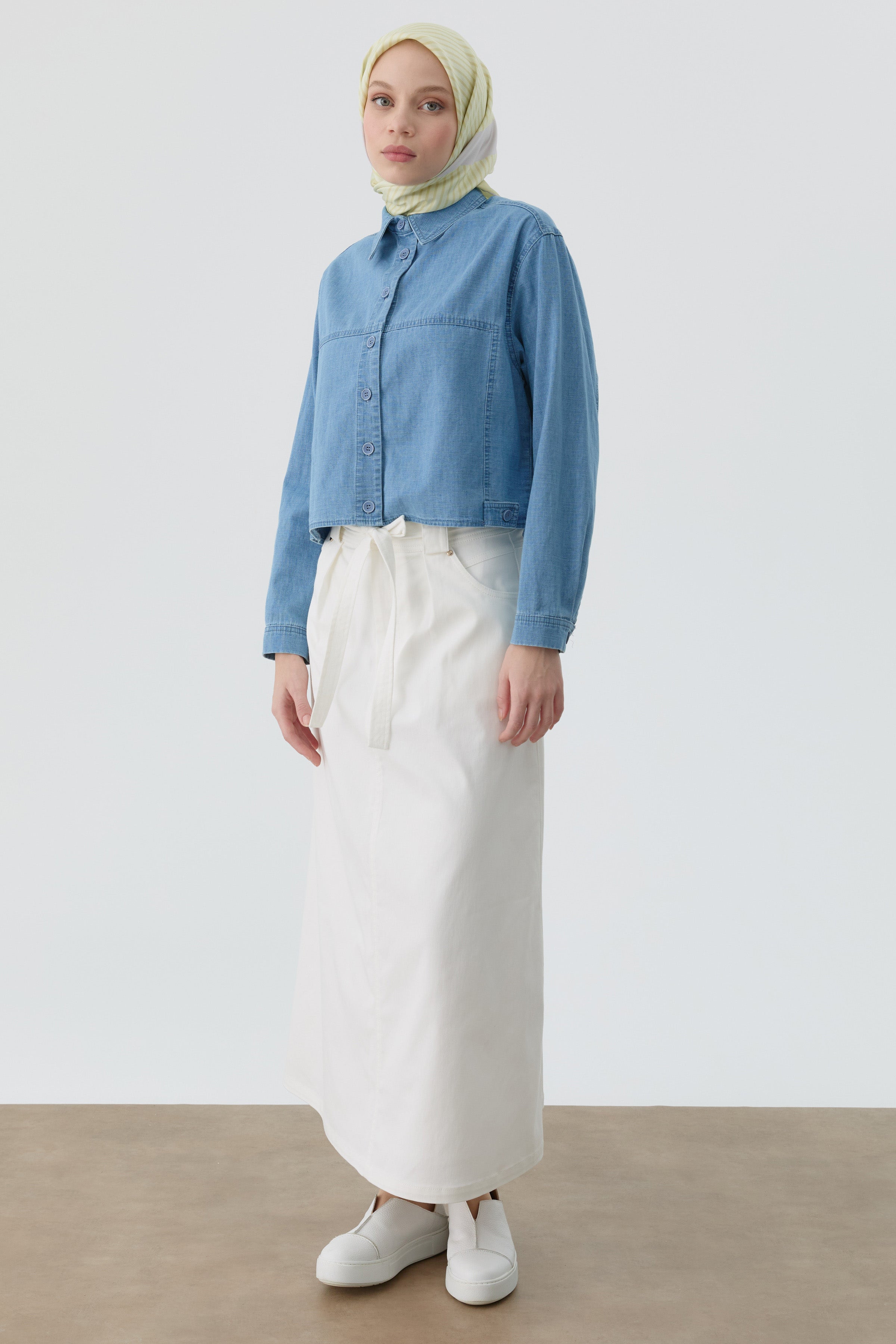 Pile Detaylı Cepli Etek - Ekru TUGBA