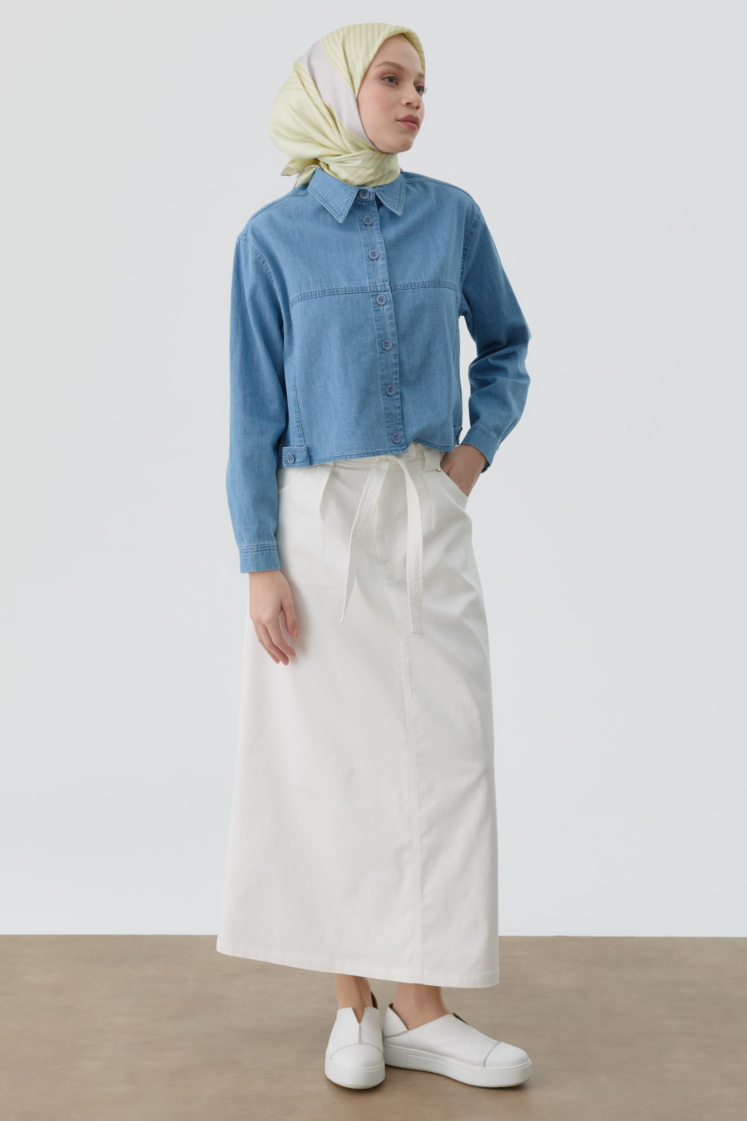 Pile Detaylı Cepli Etek - Ekru TUGBA