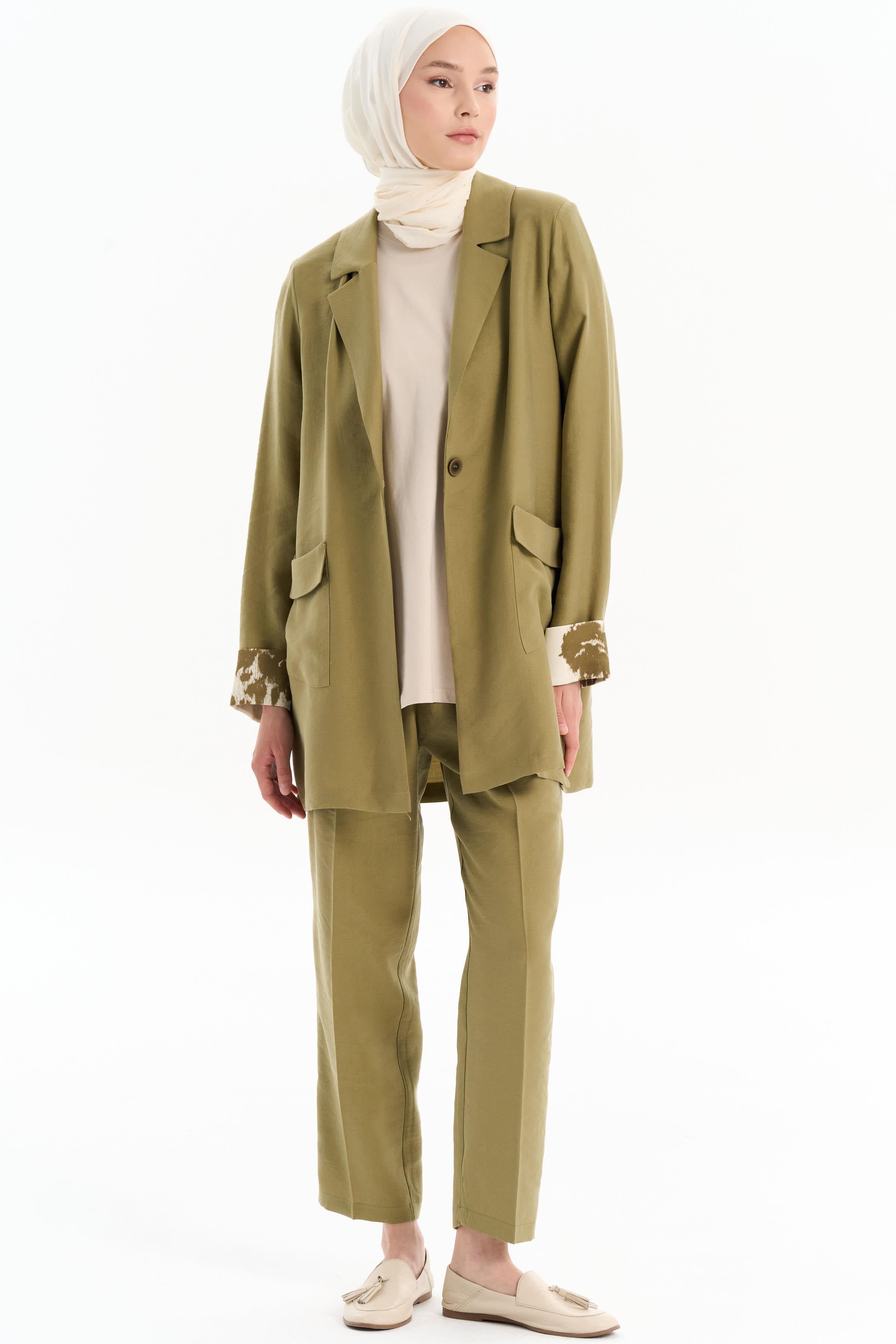 Pile Detaylı Cepli Pantolon - Olive TUGBA