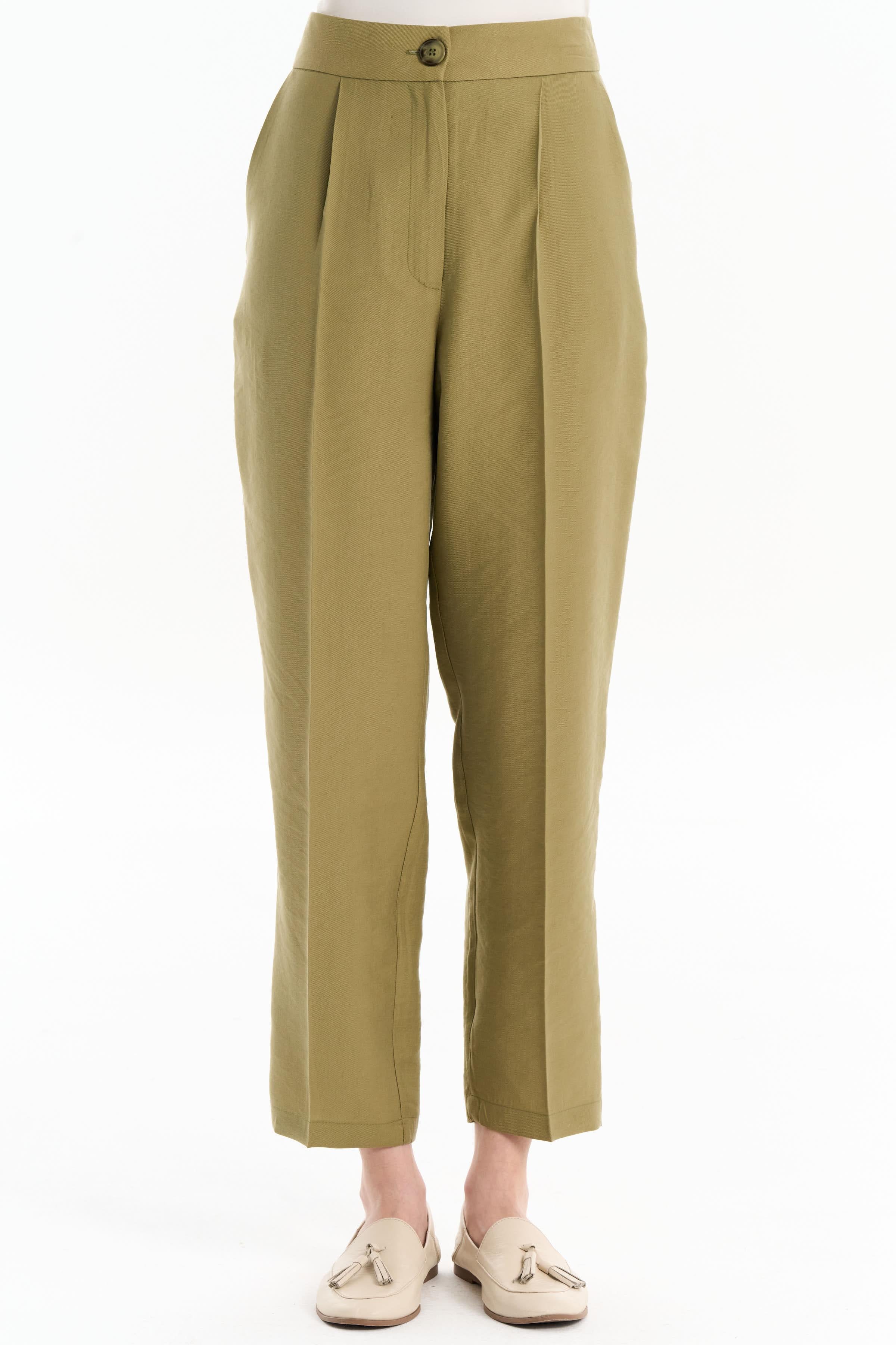 Pile Detaylı Cepli Pantolon - Olive TUGBA