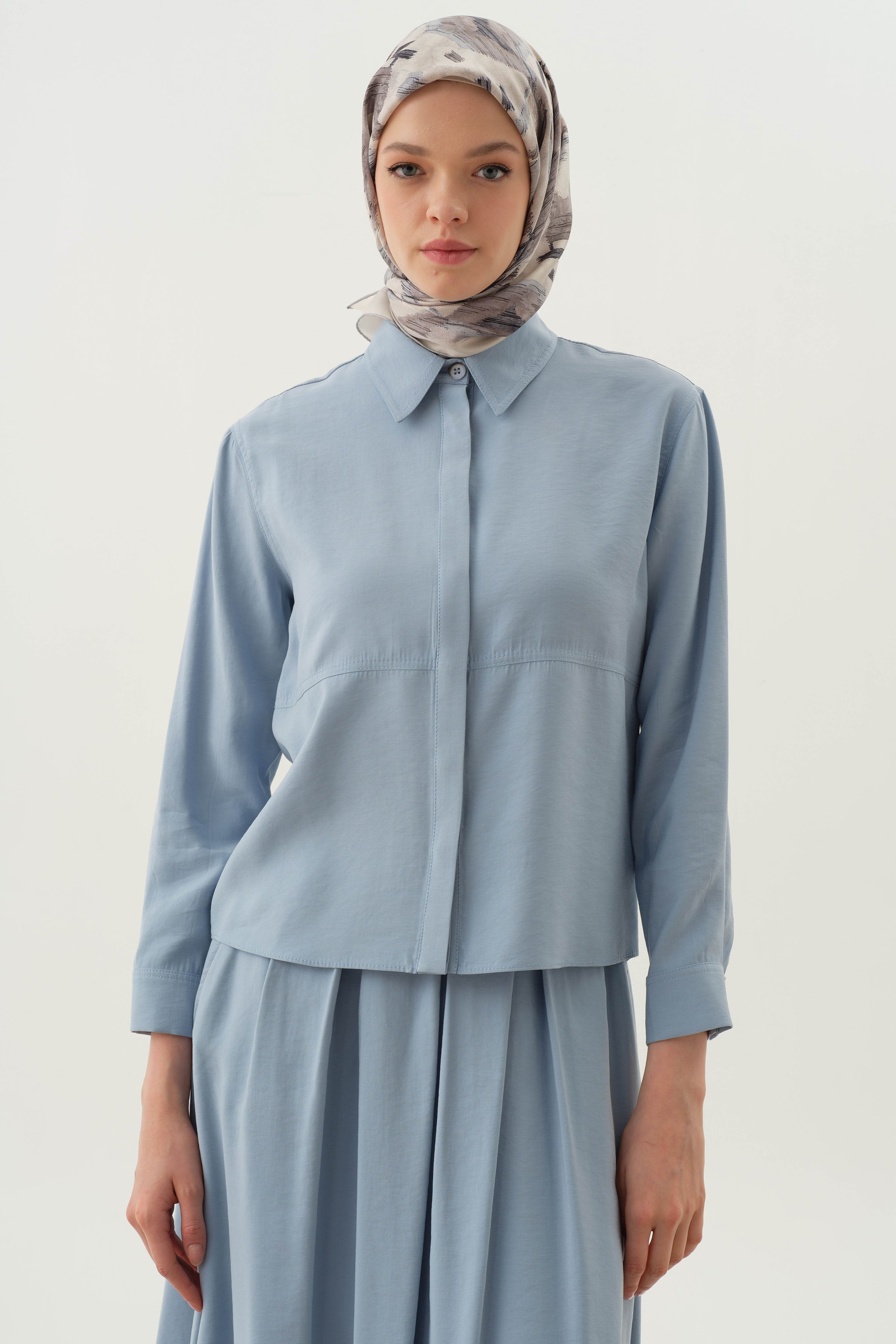 Pile Detaylı Gömlek Etek Takım - Aqua TUGBA