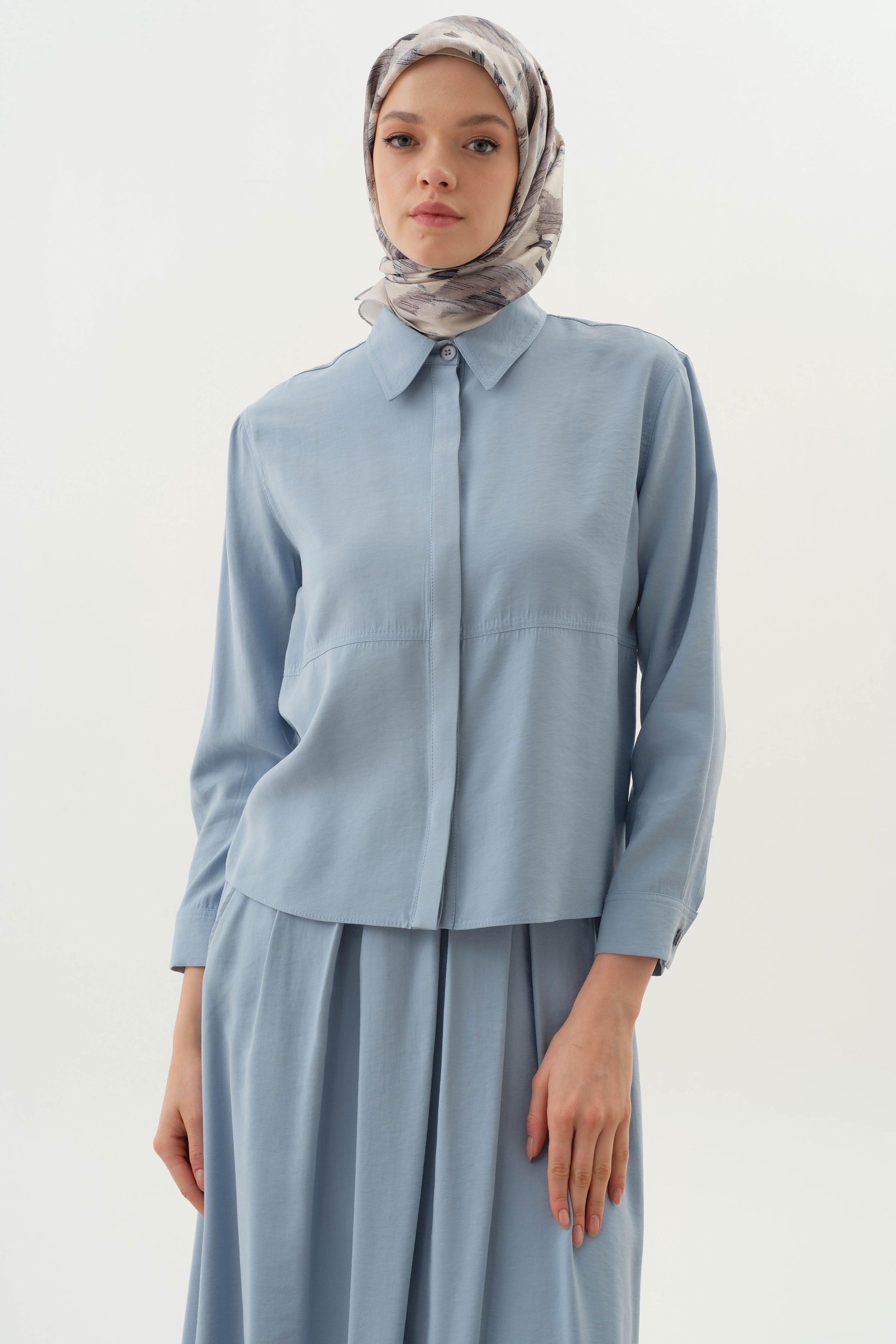 Pile Detaylı Gömlek Etek Takım - Aqua TUGBA