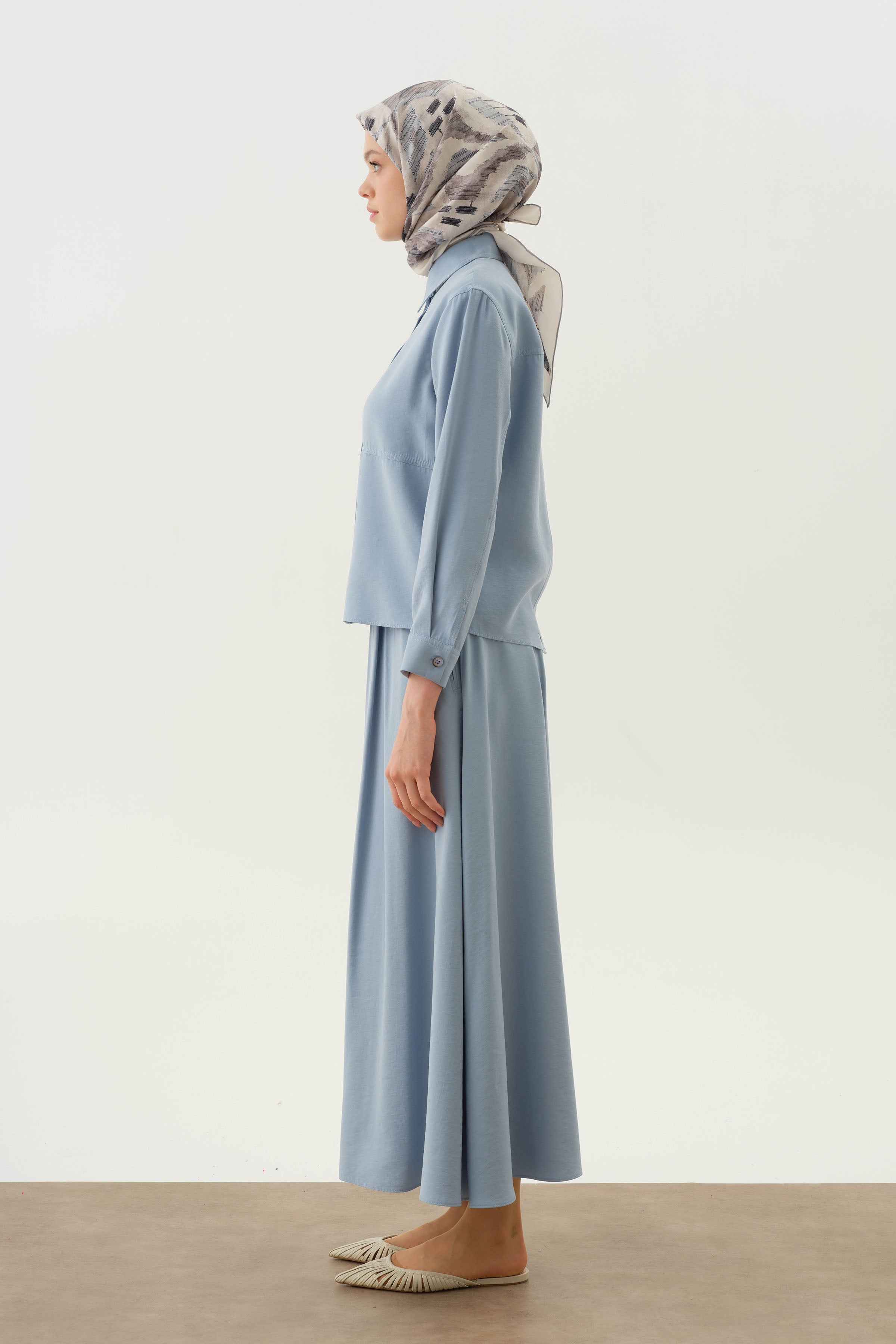 Pile Detaylı Gömlek Etek Takım - Aqua TUGBA