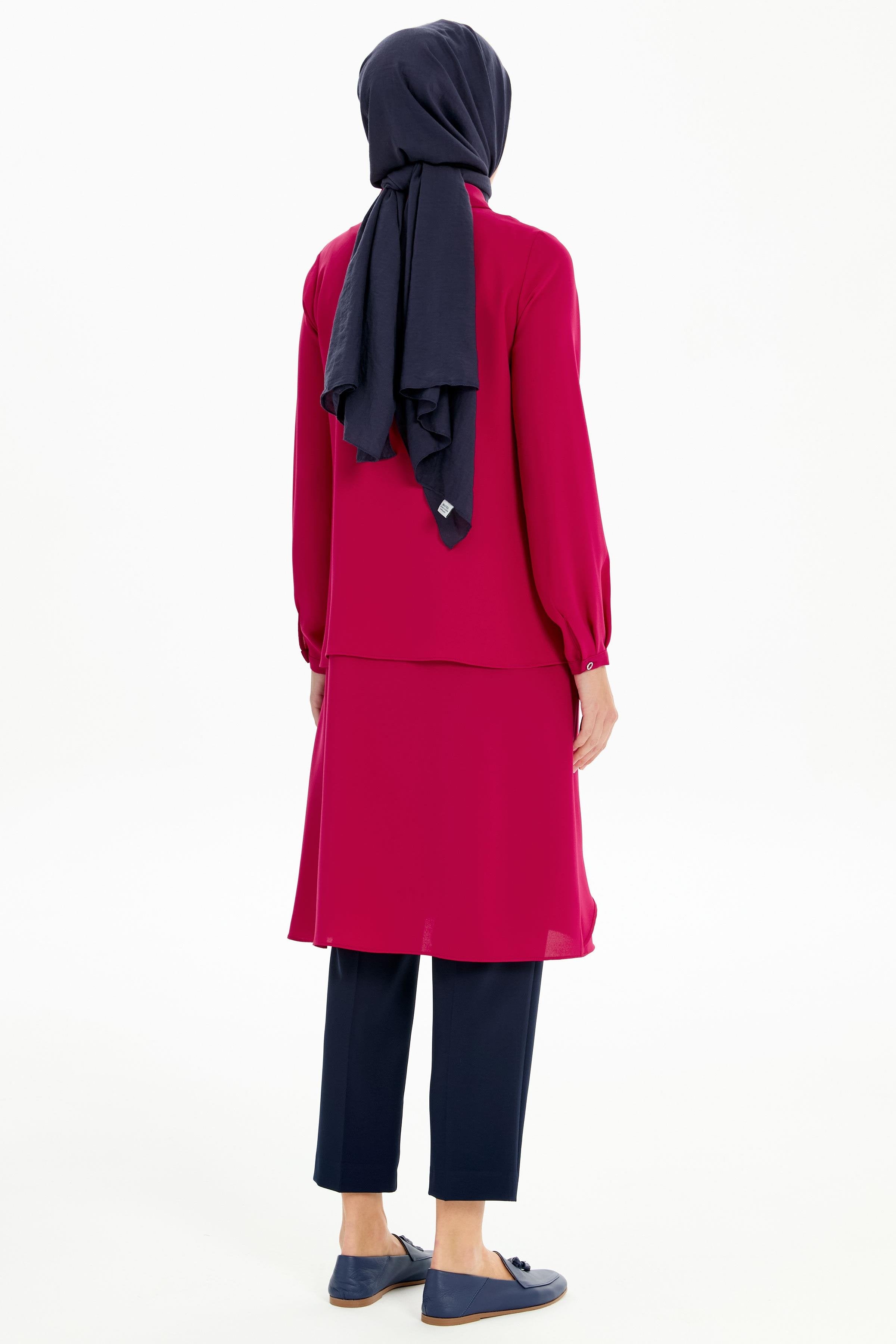 Pile Detaylı Katlı Tunik - Fuşya TUGBA