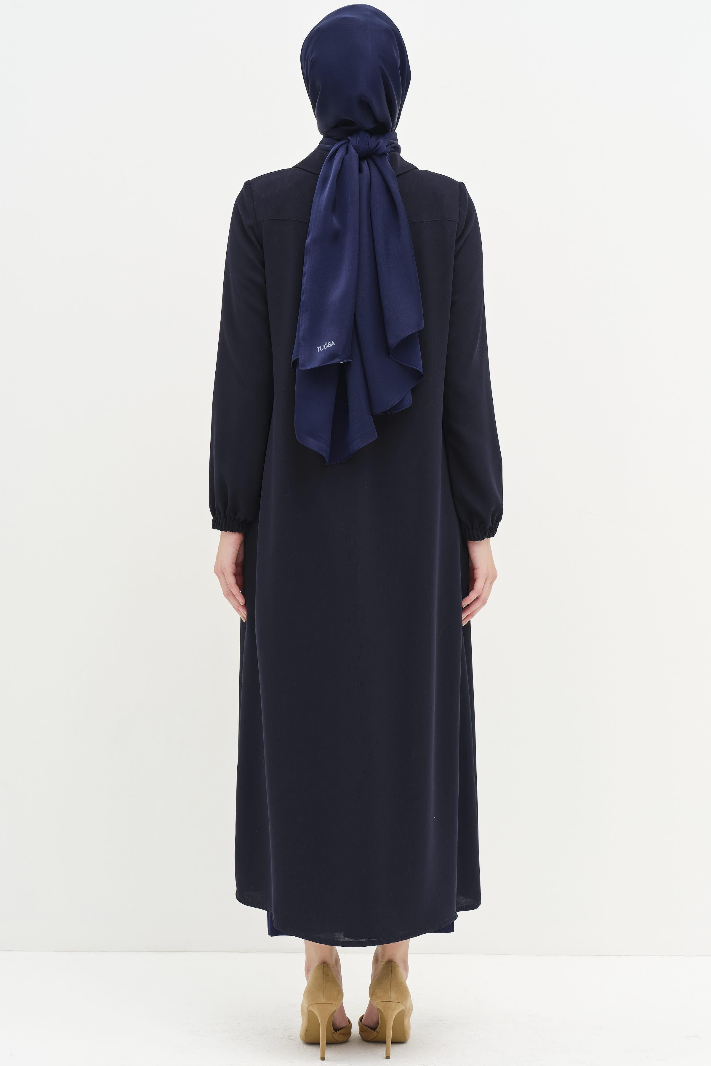 Pile Detaylı Kol Lastikli Ferace - Lacivert TUGBA