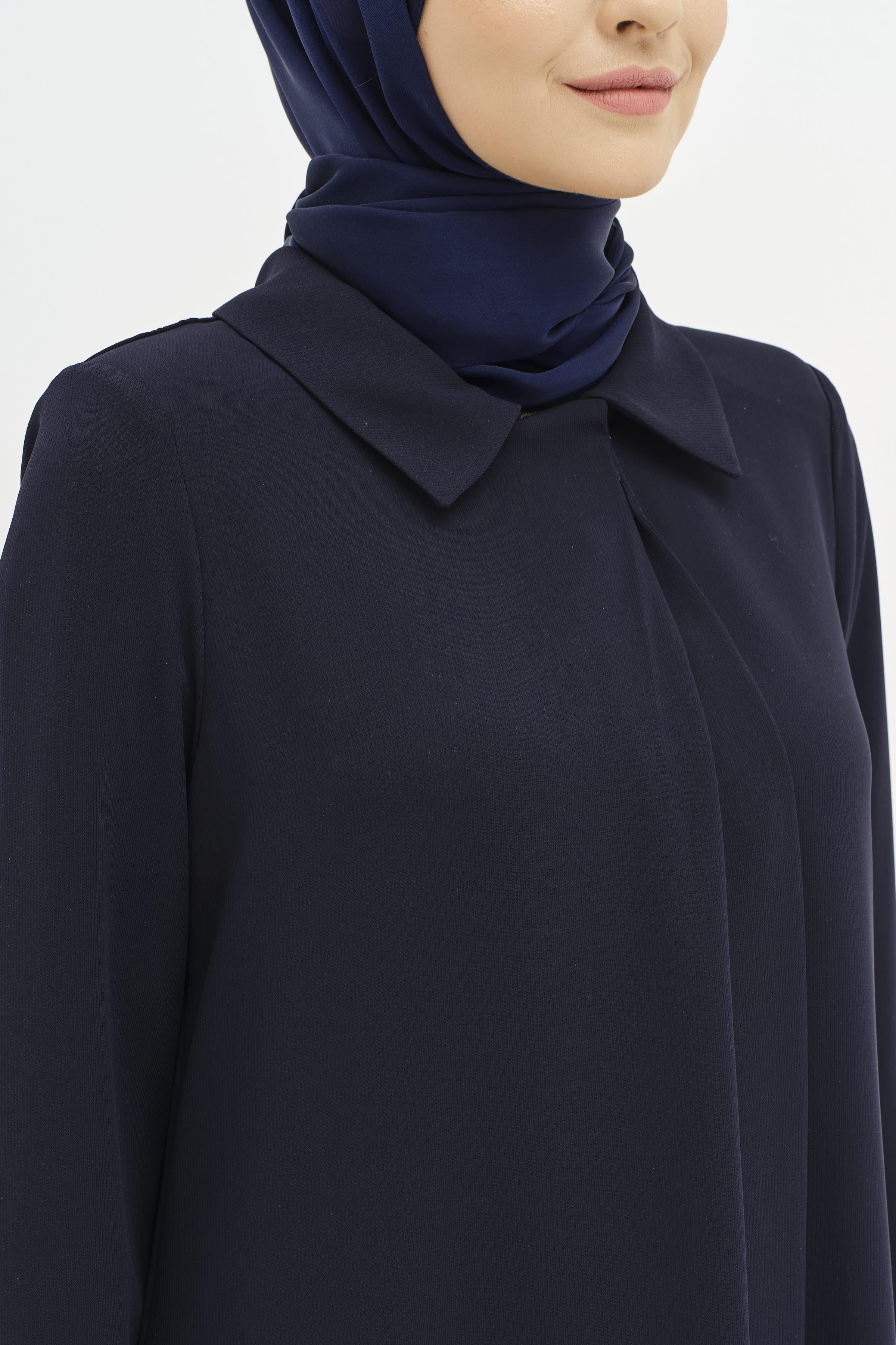 Pile Detaylı Kol Lastikli Ferace - Lacivert TUGBA