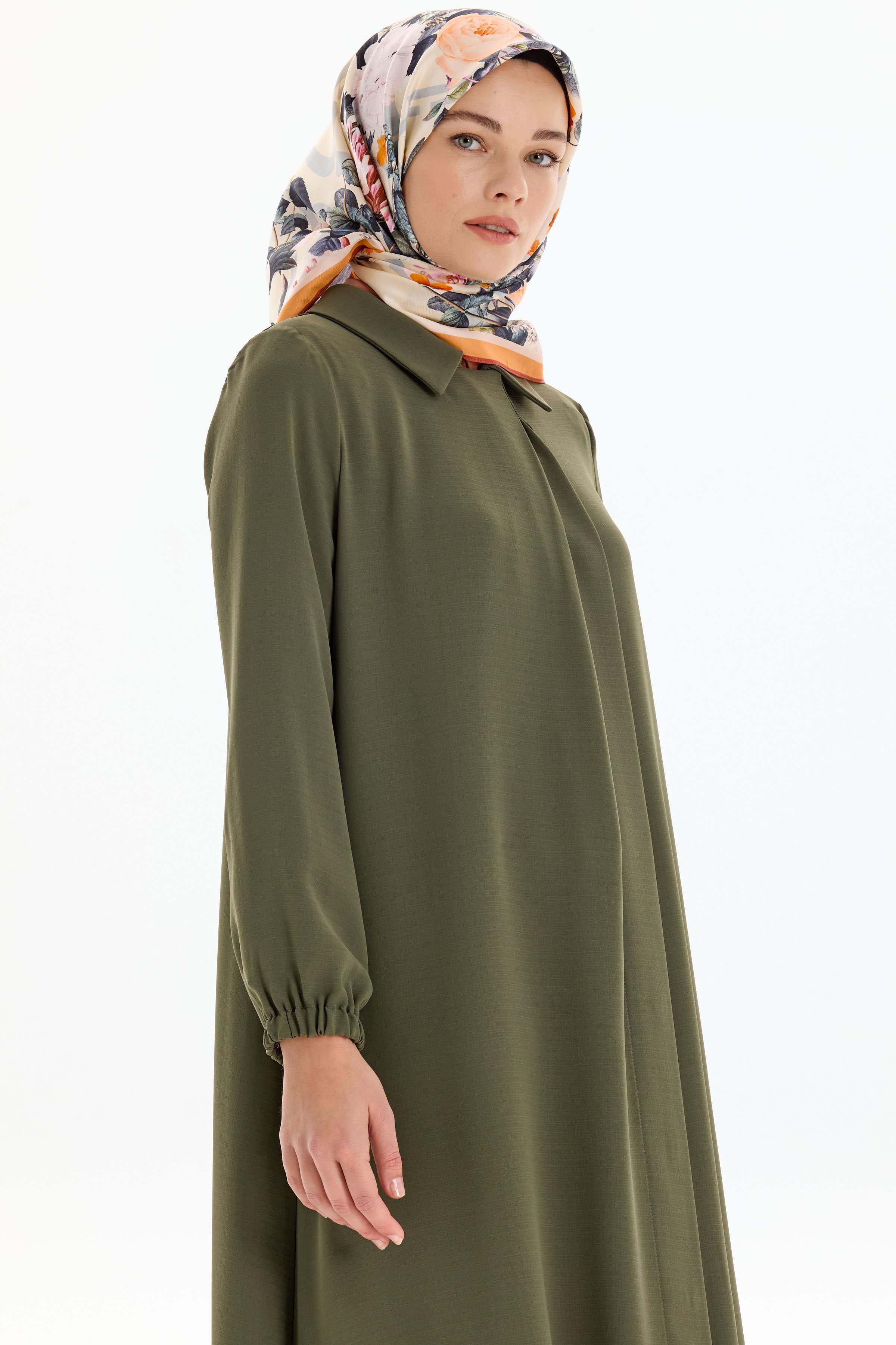 Pile Detaylı Kol Lastikli Ferace - Yeşil TUGBA