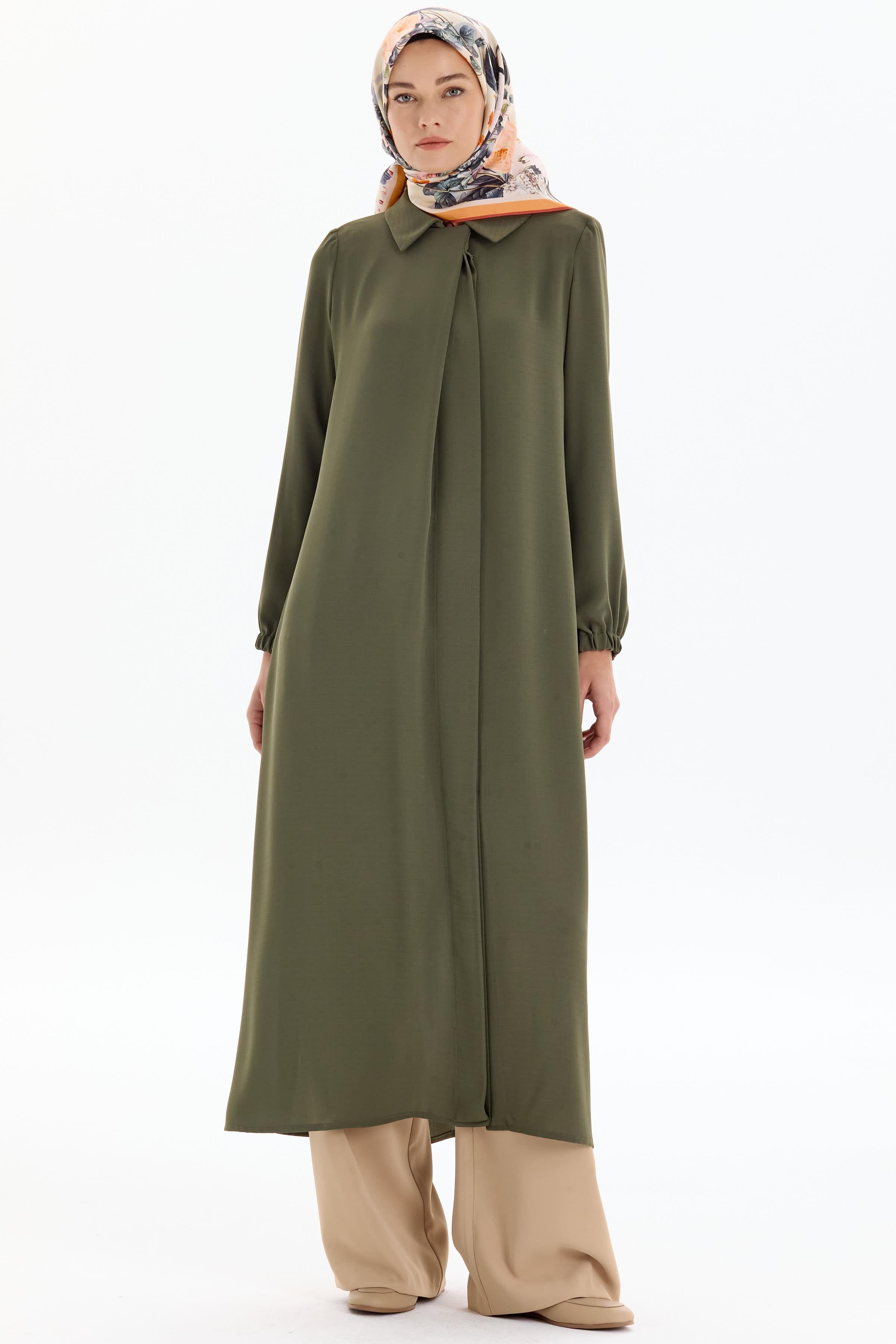 Pile Detaylı Kol Lastikli Ferace - Yeşil TUGBA