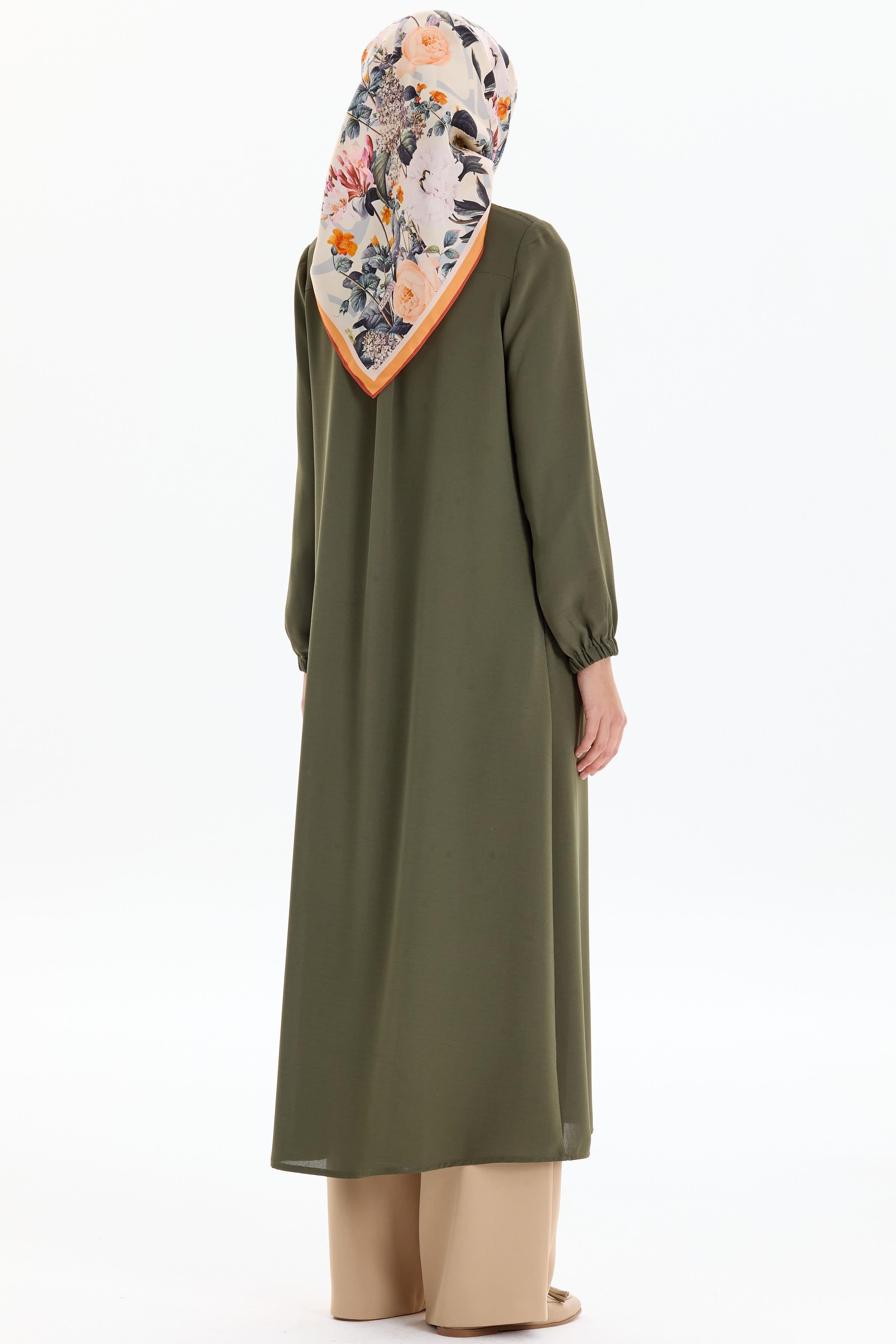 Pile Detaylı Kol Lastikli Ferace - Yeşil TUGBA