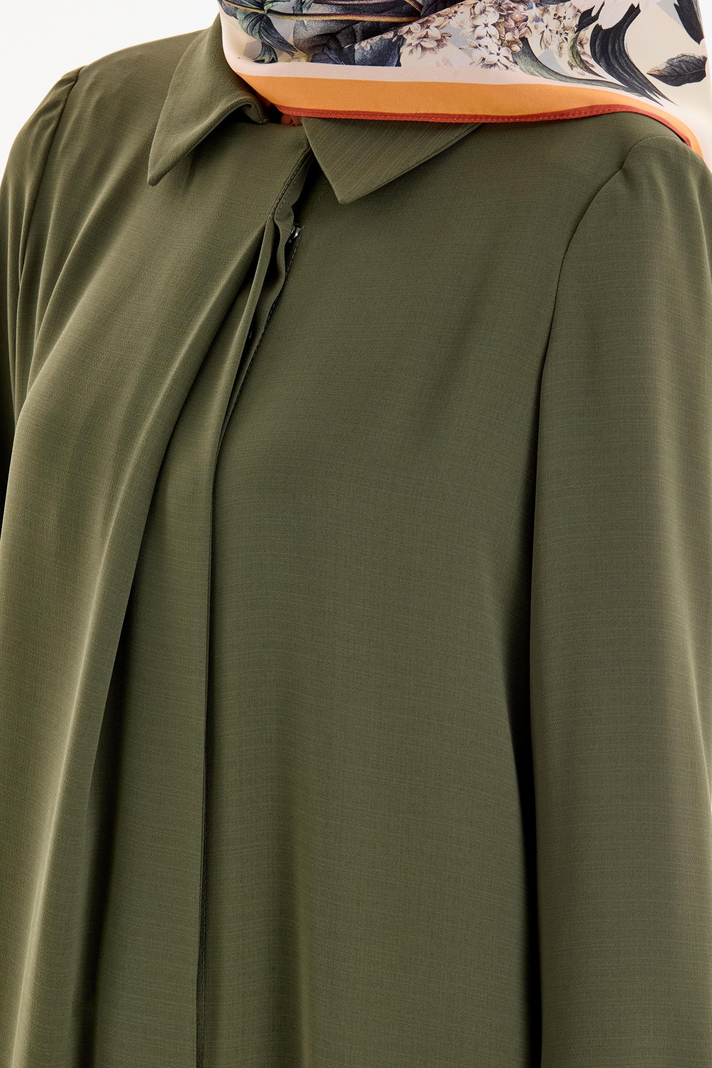 Pile Detaylı Kol Lastikli Ferace - Yeşil TUGBA