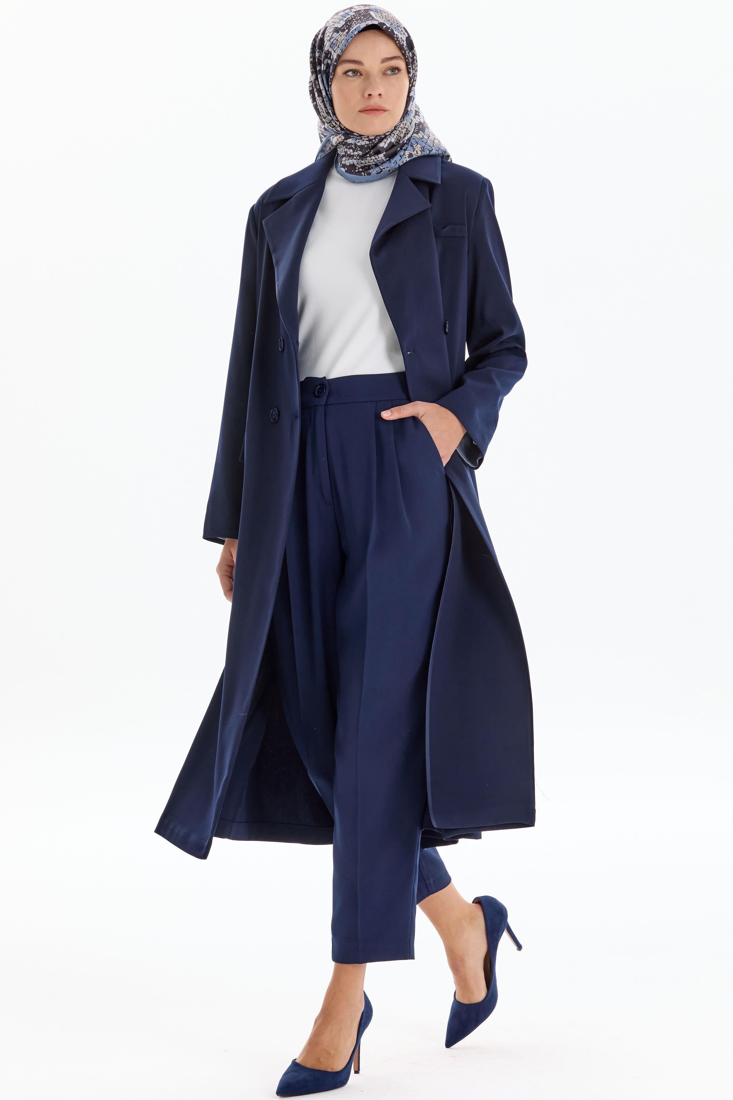 Pile Detaylı Pantolon - Lacivert TUGBA