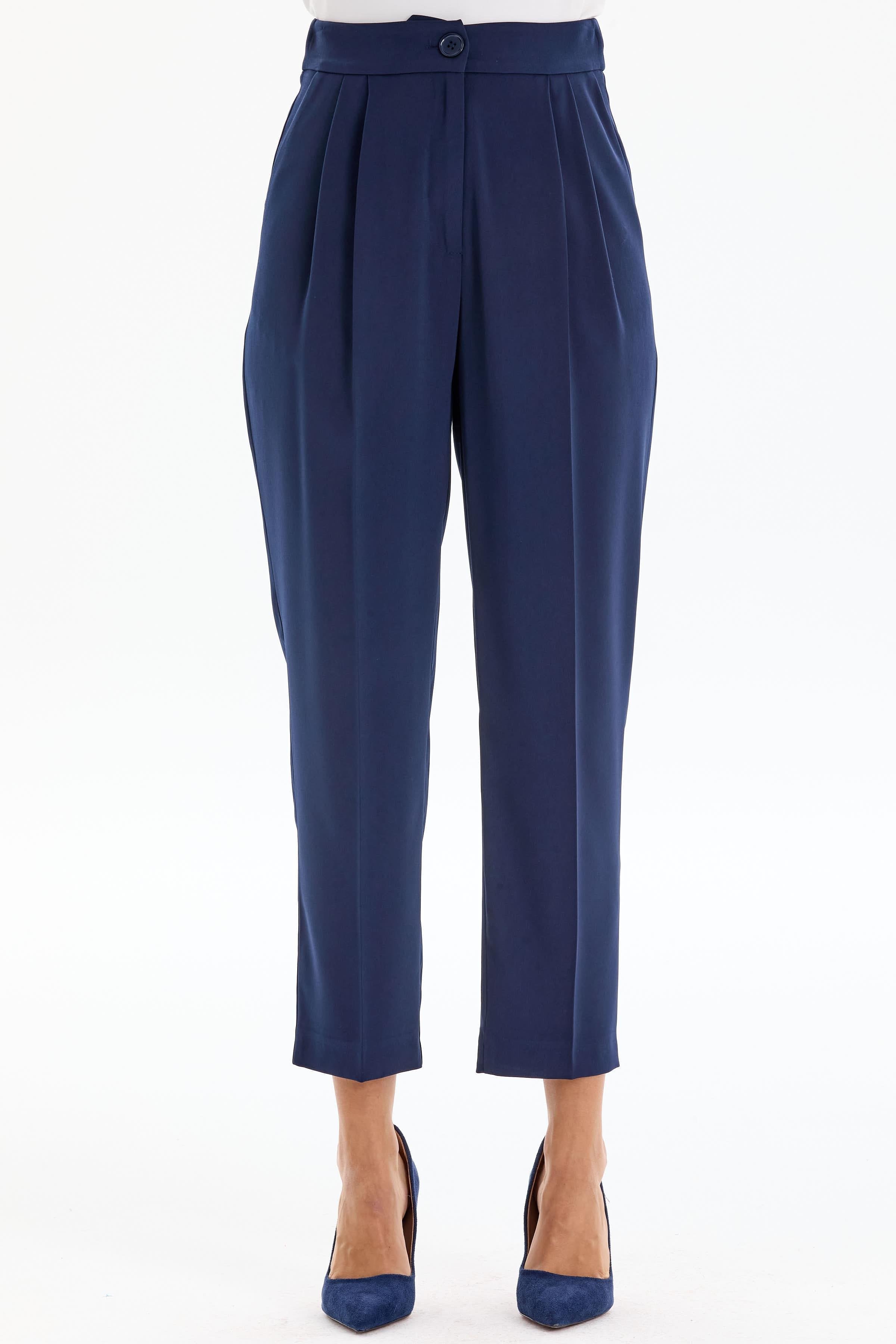 Pile Detaylı Pantolon - Lacivert TUGBA