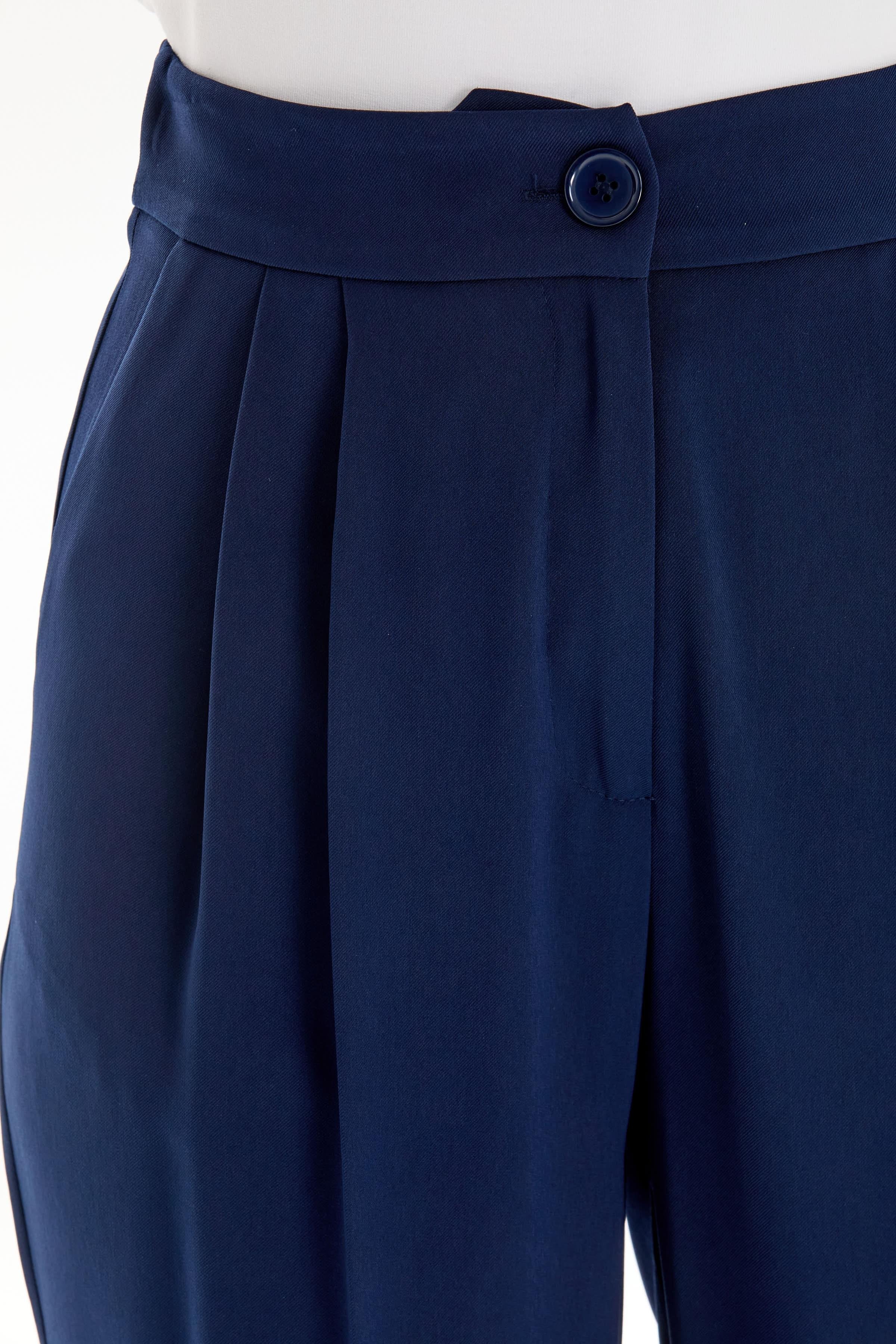 Pile Detaylı Pantolon - Lacivert TUGBA