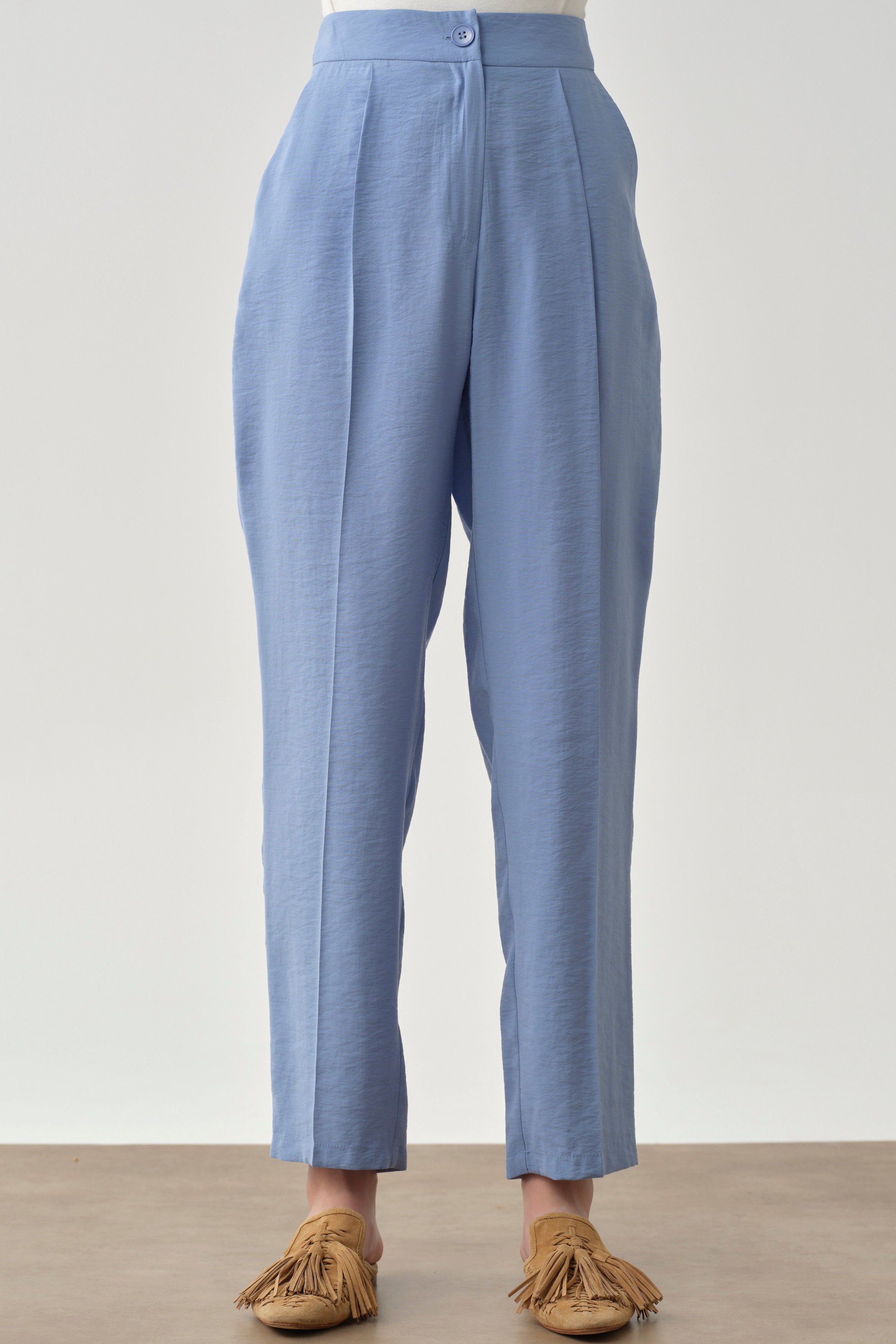 Pile Detaylı Pantolon - Mavi TUGBA