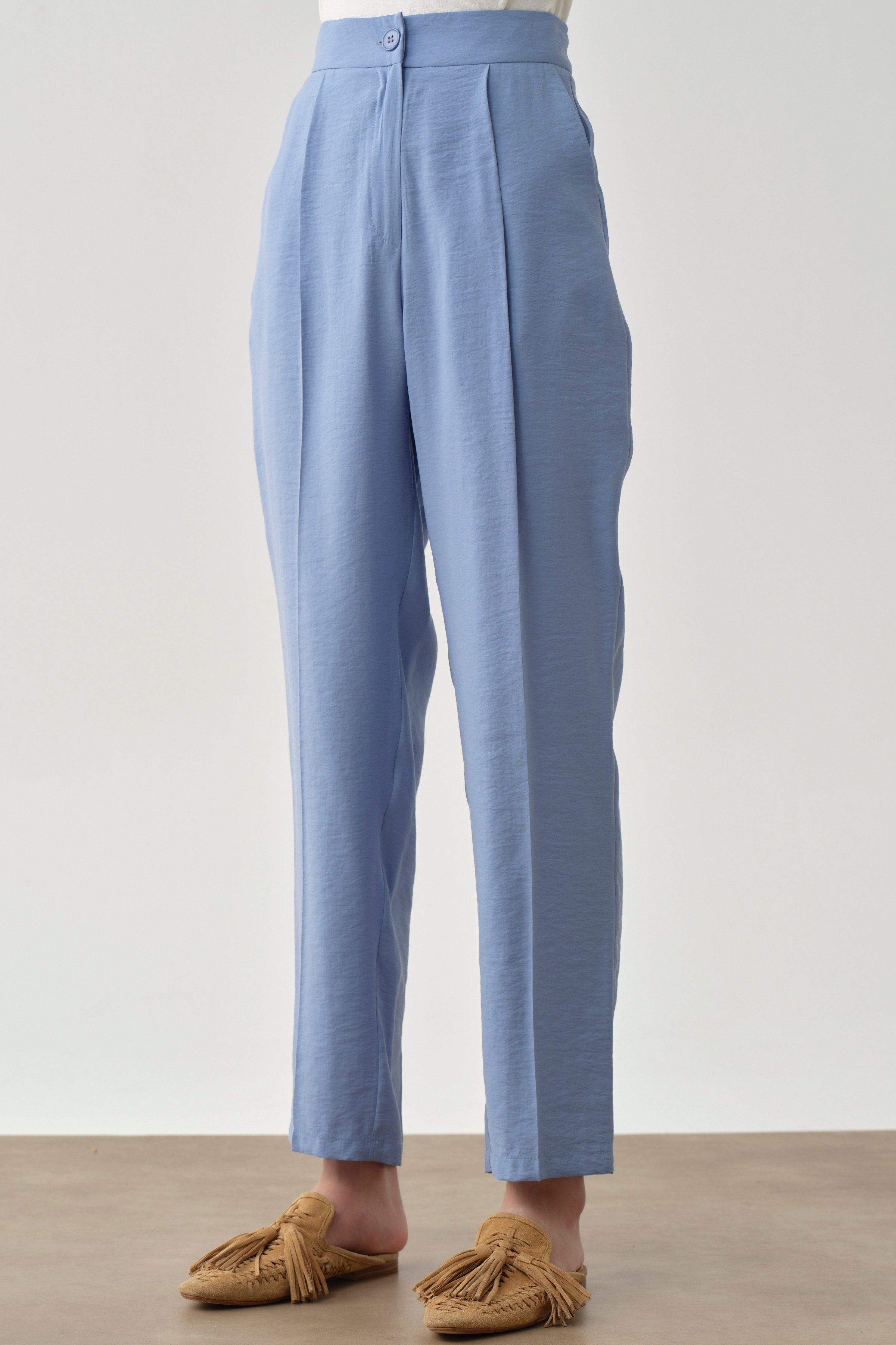 Pile Detaylı Pantolon - Mavi TUGBA