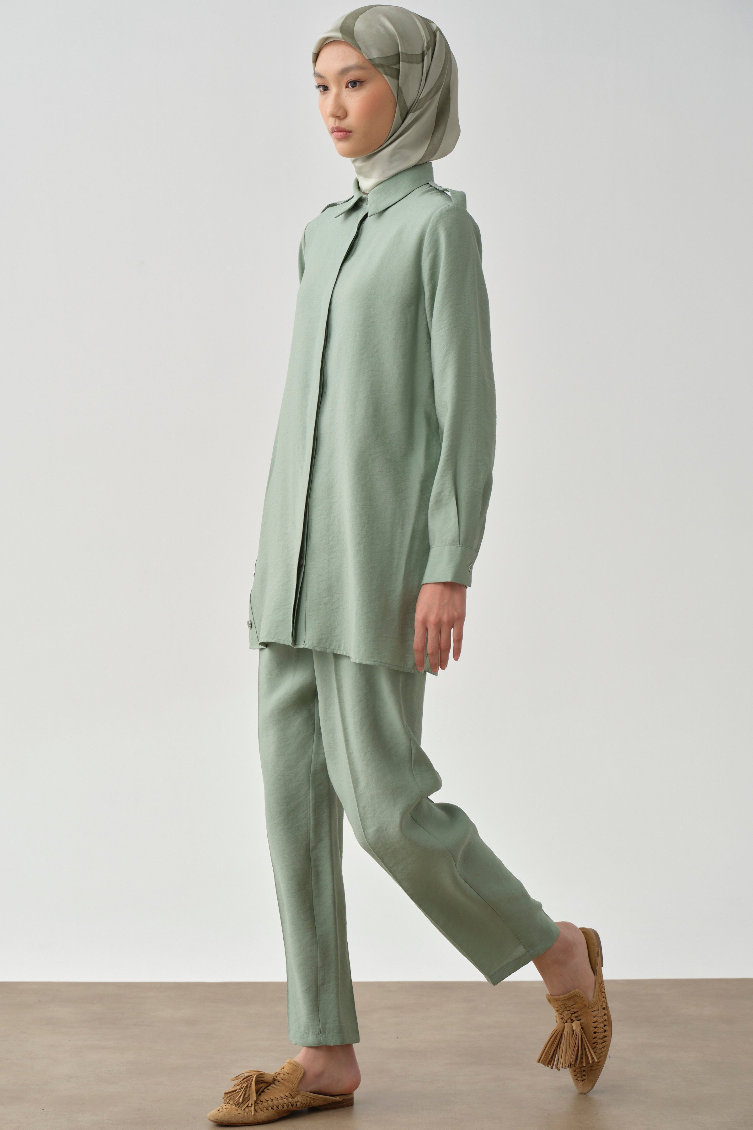 Pile Detaylı Pantolon - Mint TUGBA