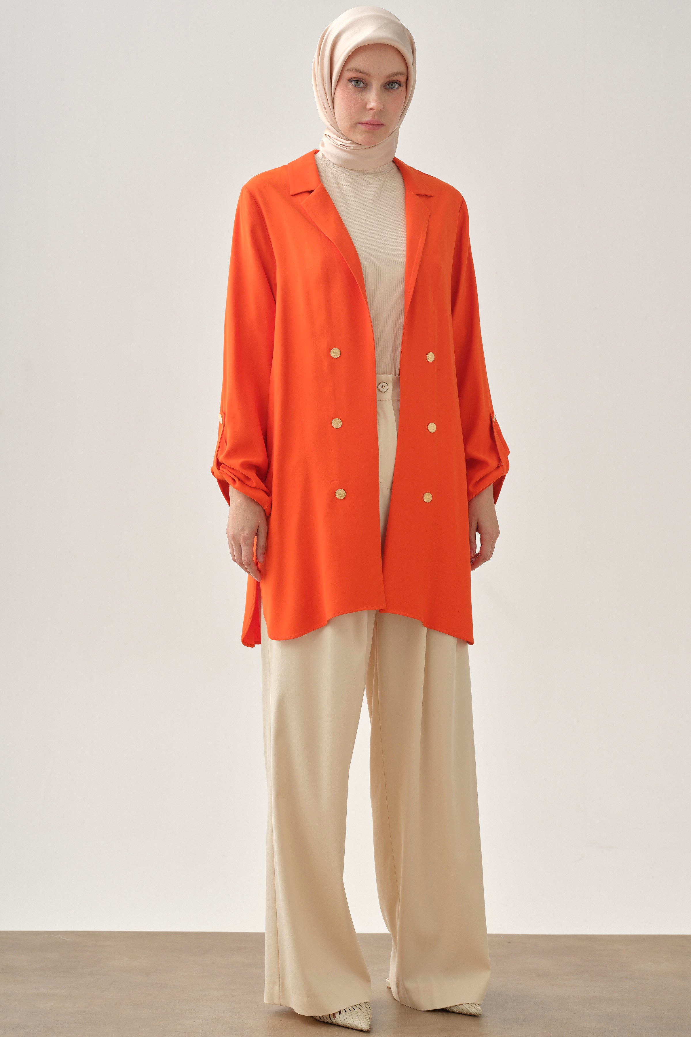 Pileli Bol Paça Pantolon - Ekru TUGBA