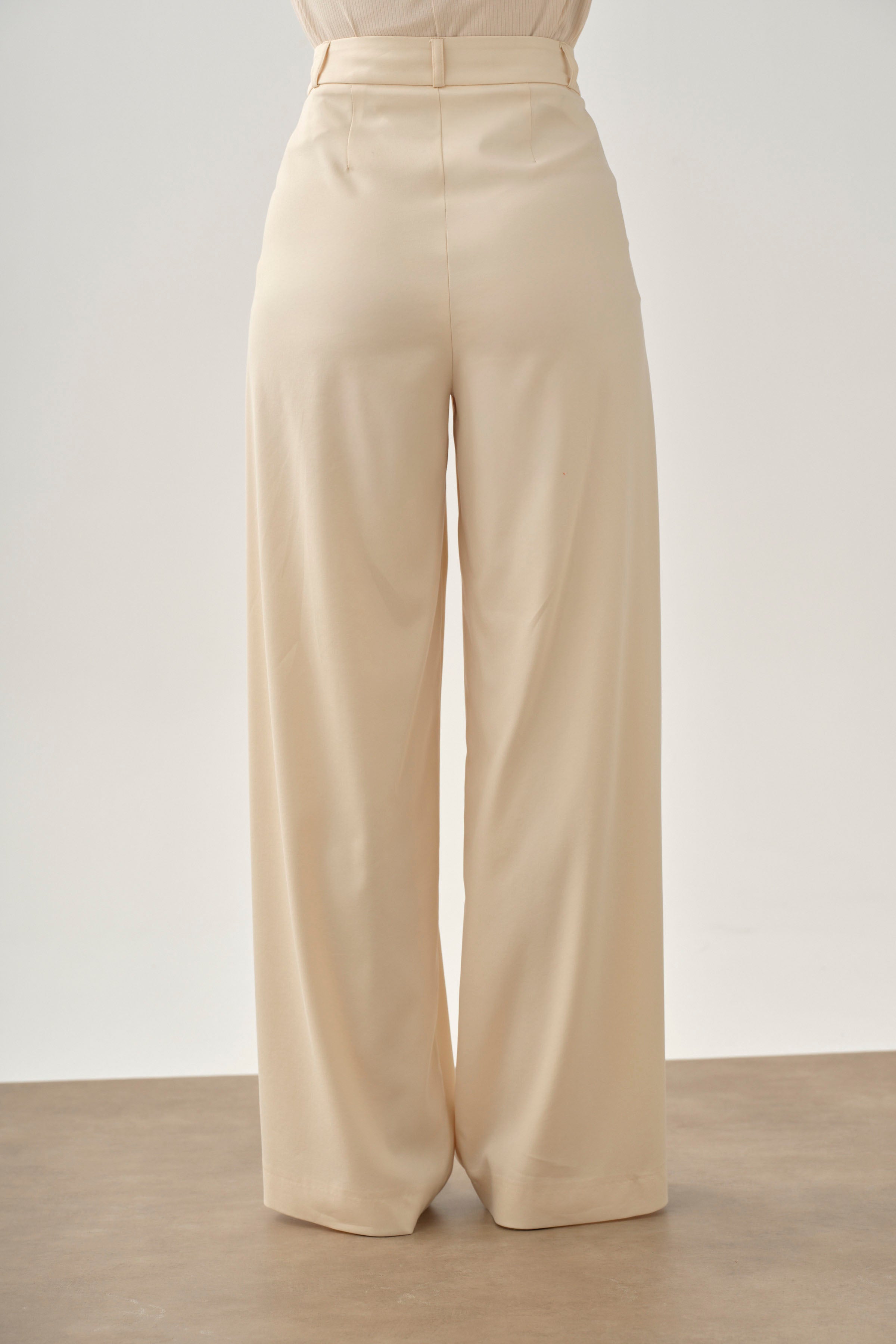 Pileli Bol Paça Pantolon - Ekru TUGBA