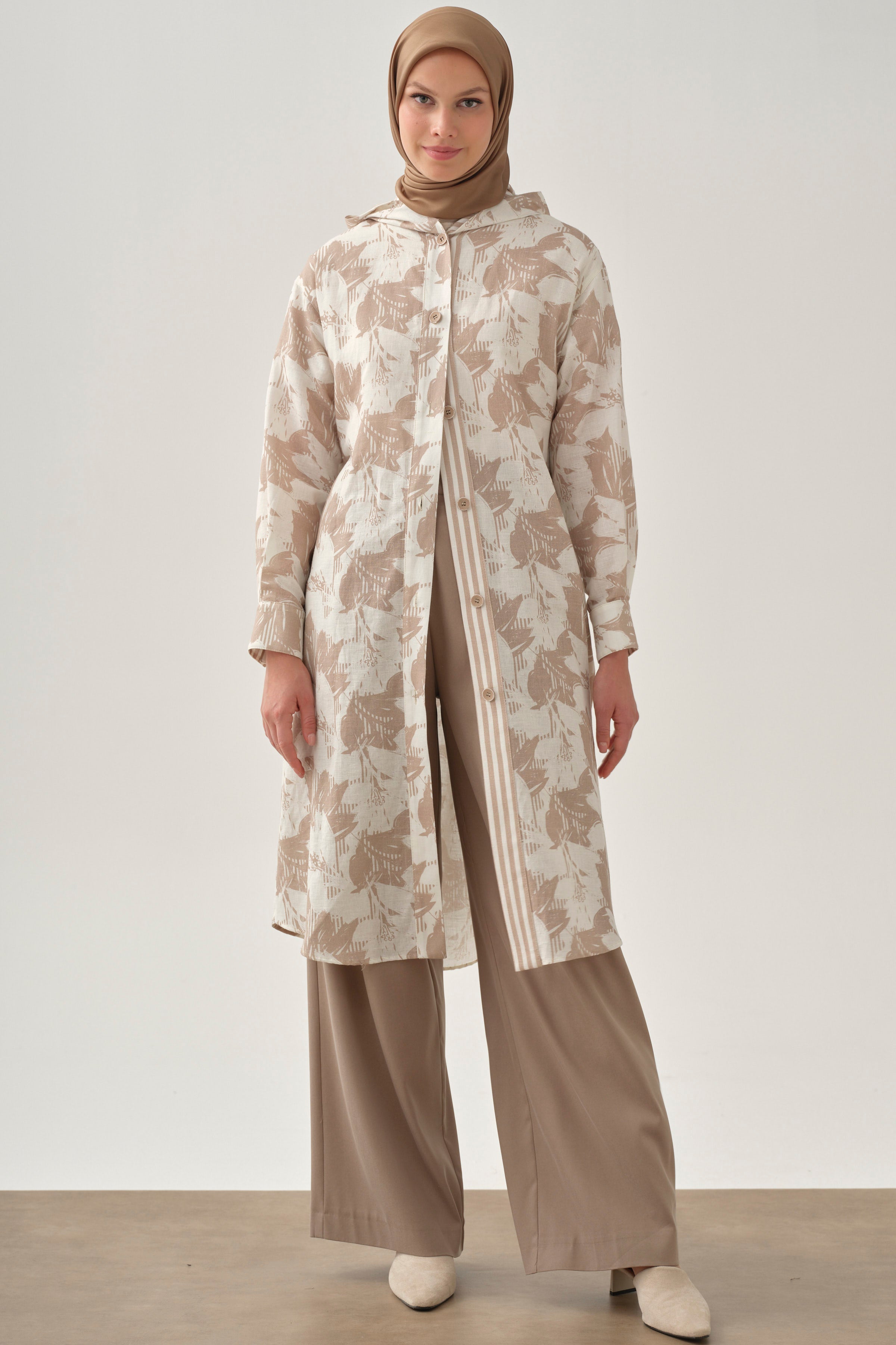 Pileli Bol Paça Pantolon - Vizon TUGBA