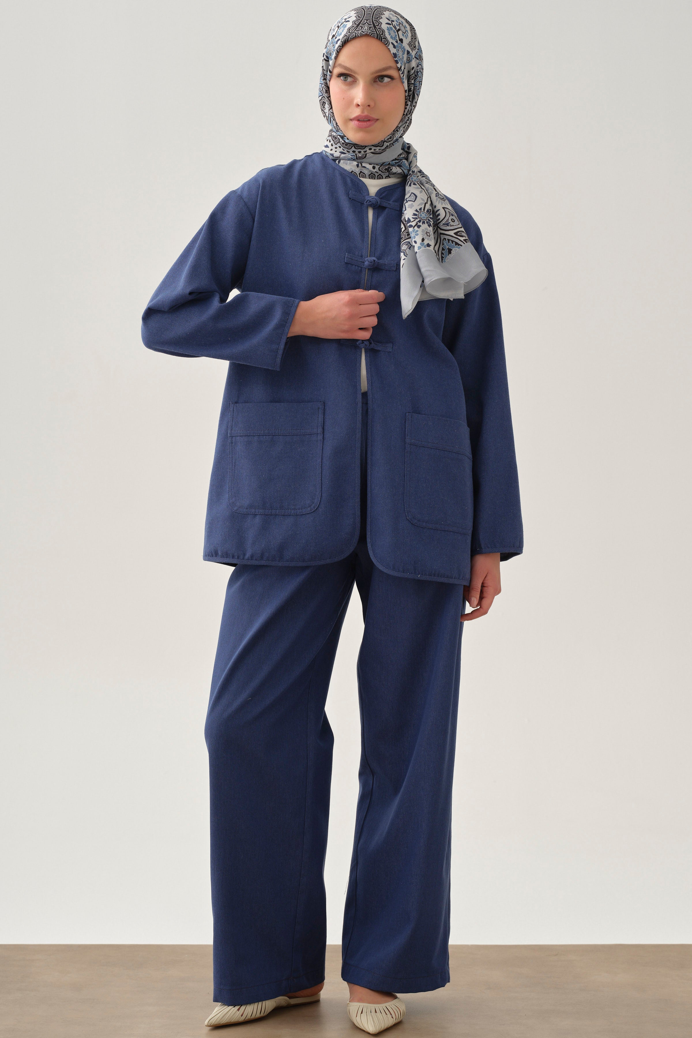 Pileli Denim Pantolon - İndigo TUGBA