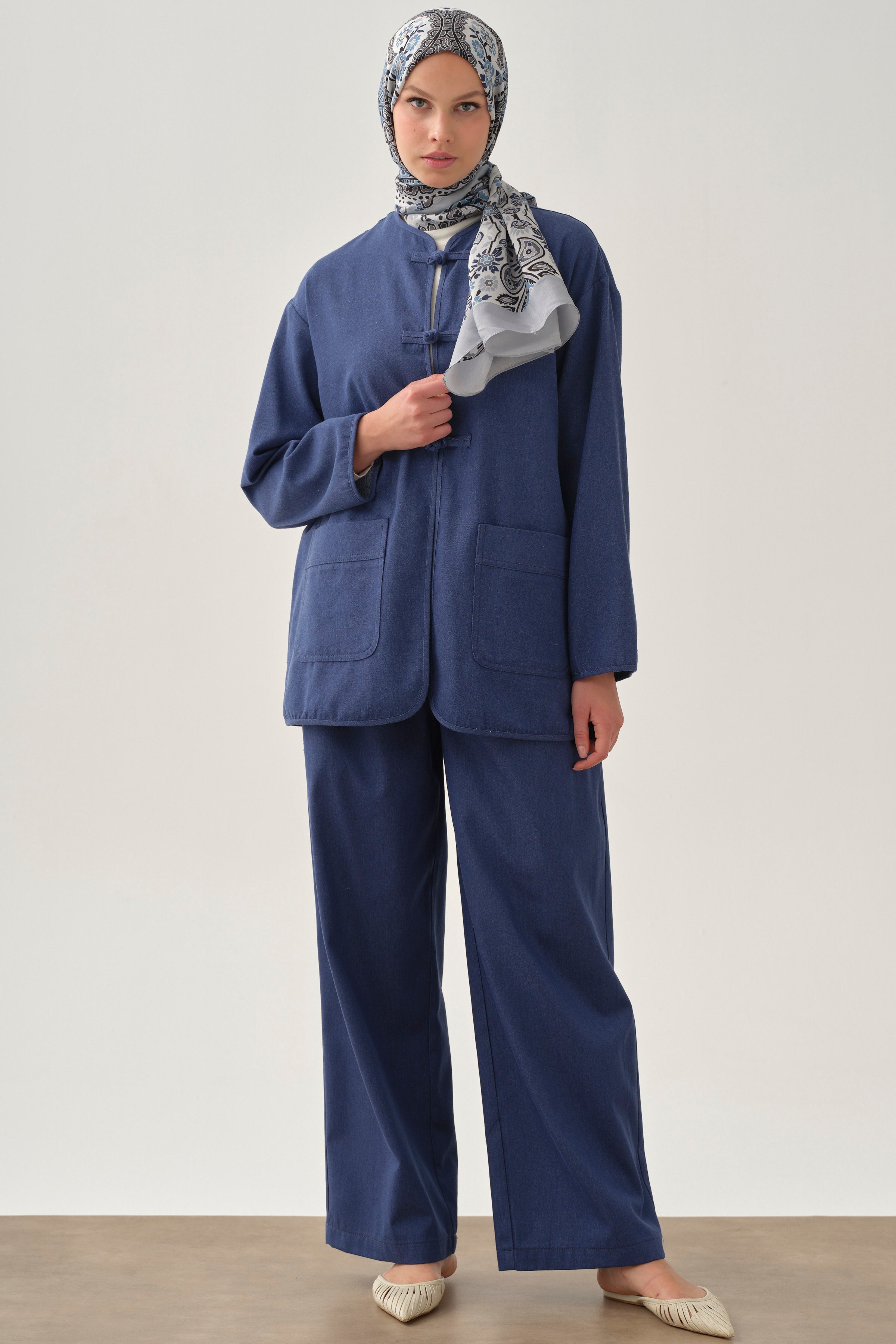 Pileli Denim Pantolon - İndigo TUGBA