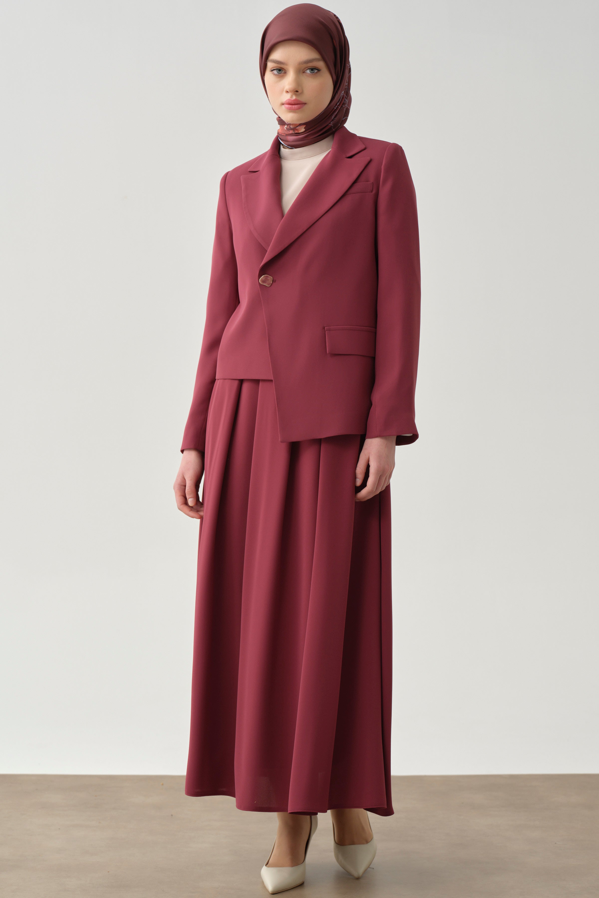 Pileli Kemerli Etek - Mürdüm TUGBA