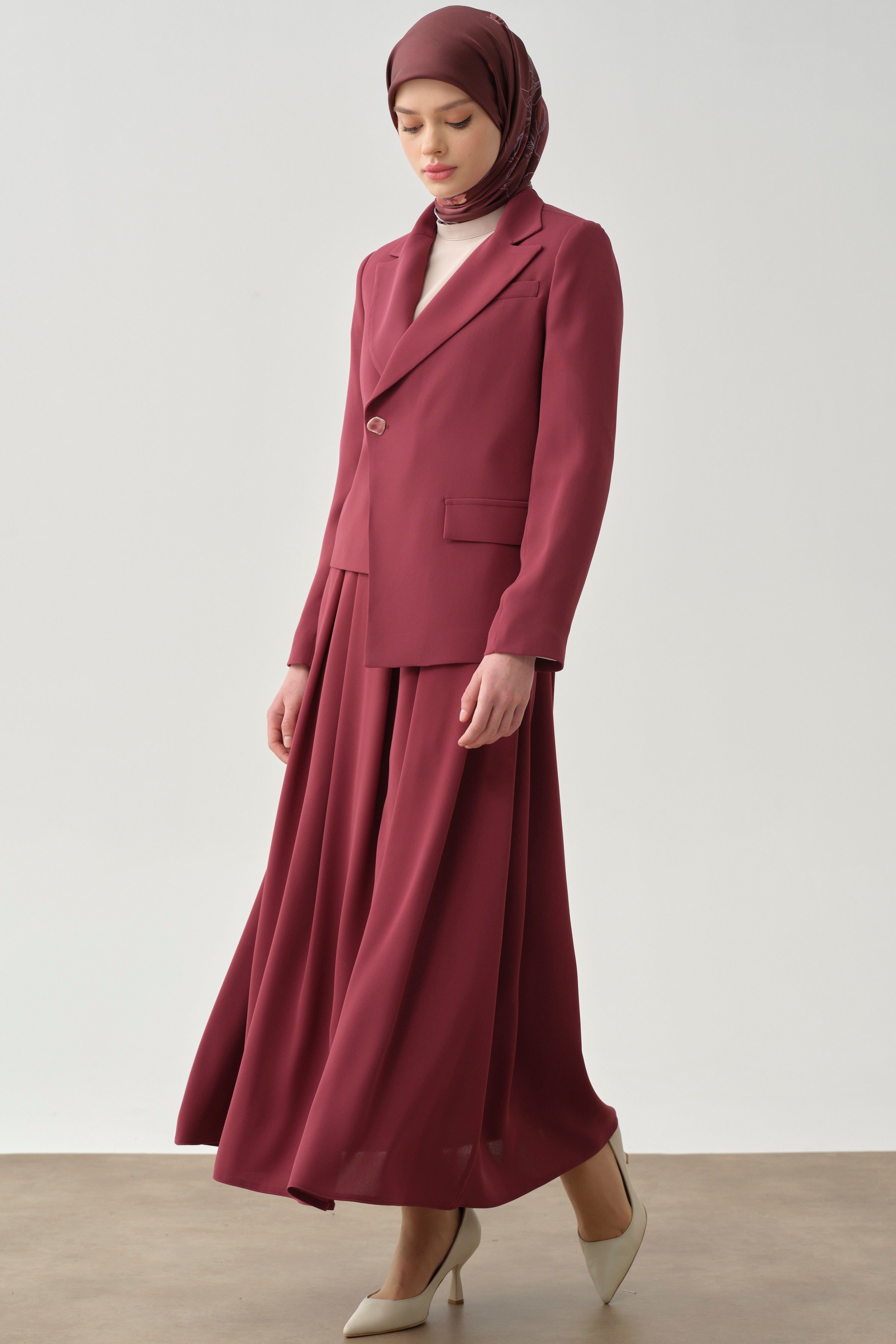 Pileli Kemerli Etek - Mürdüm TUGBA