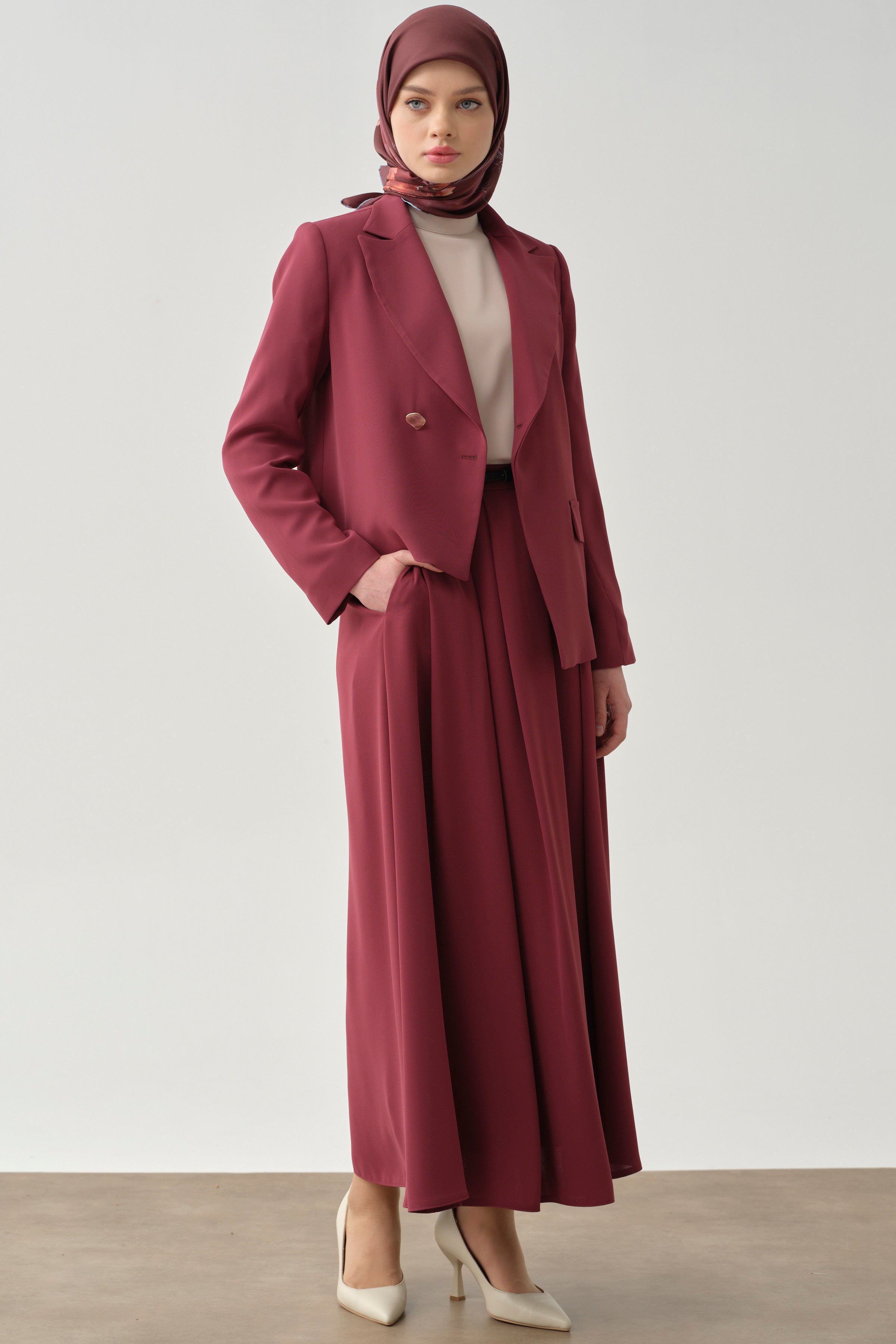 Pileli Kemerli Etek - Mürdüm TUGBA