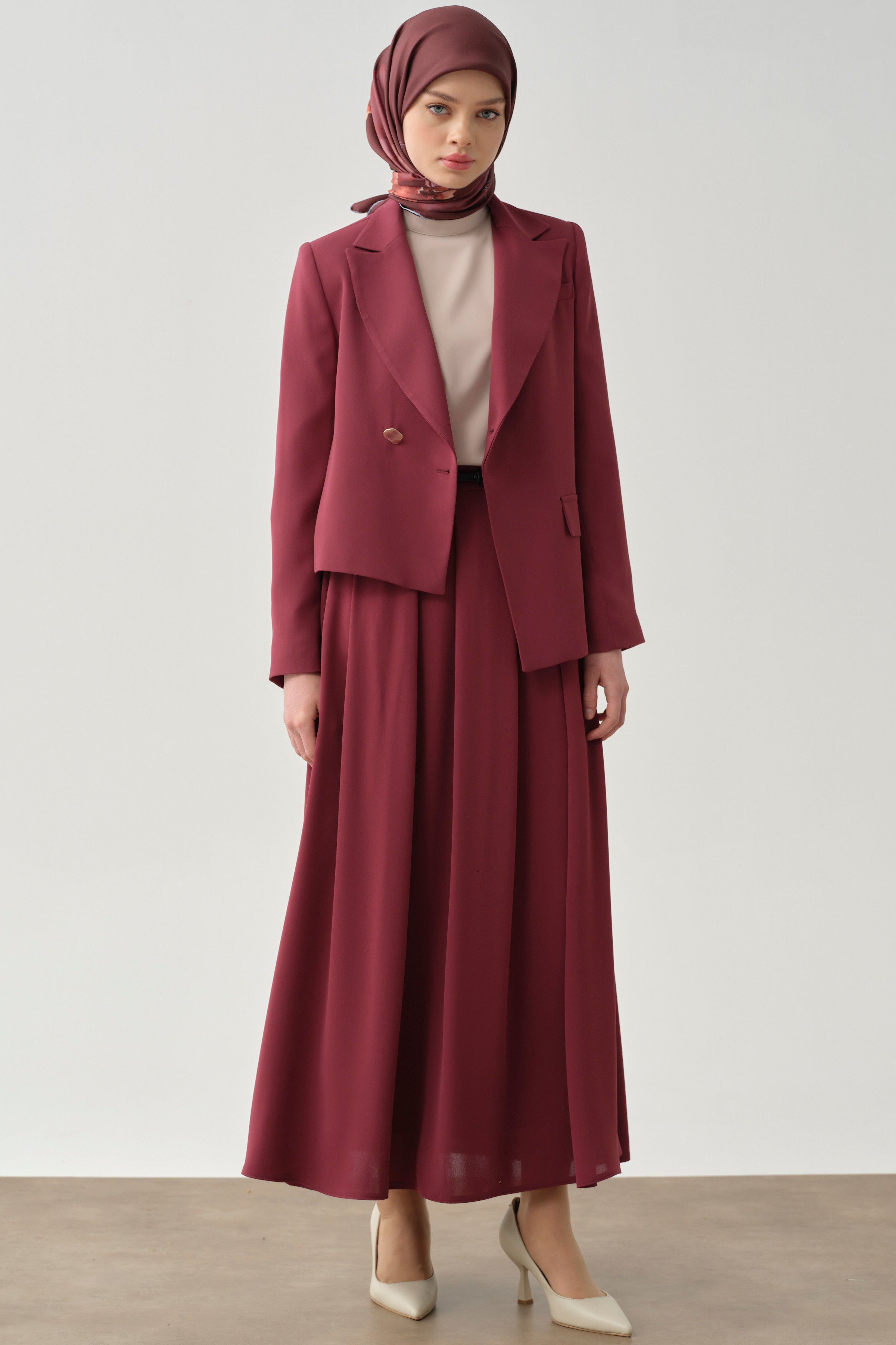 Pileli Kemerli Etek - Mürdüm TUGBA