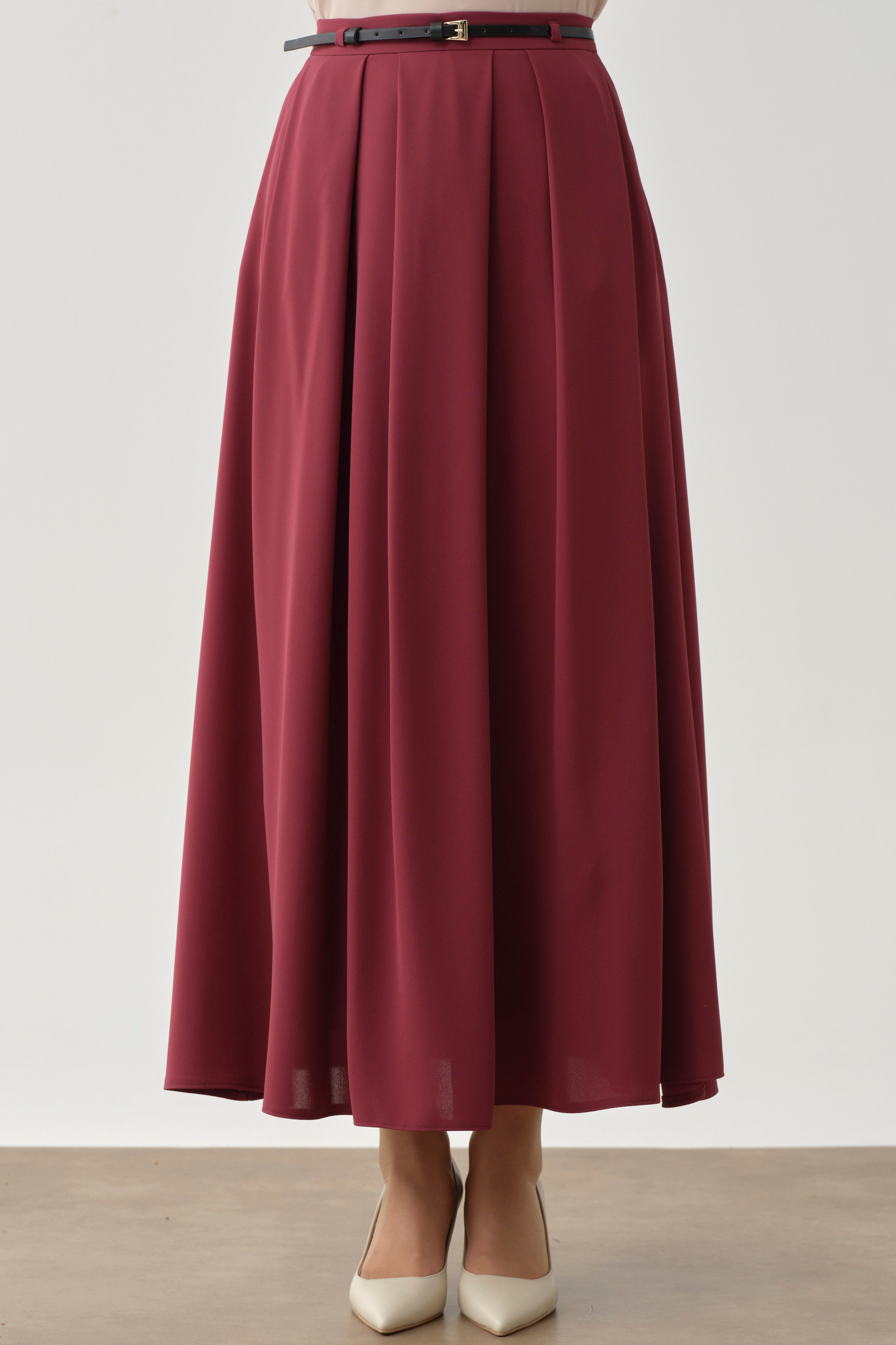 Pileli Kemerli Etek - Mürdüm TUGBA