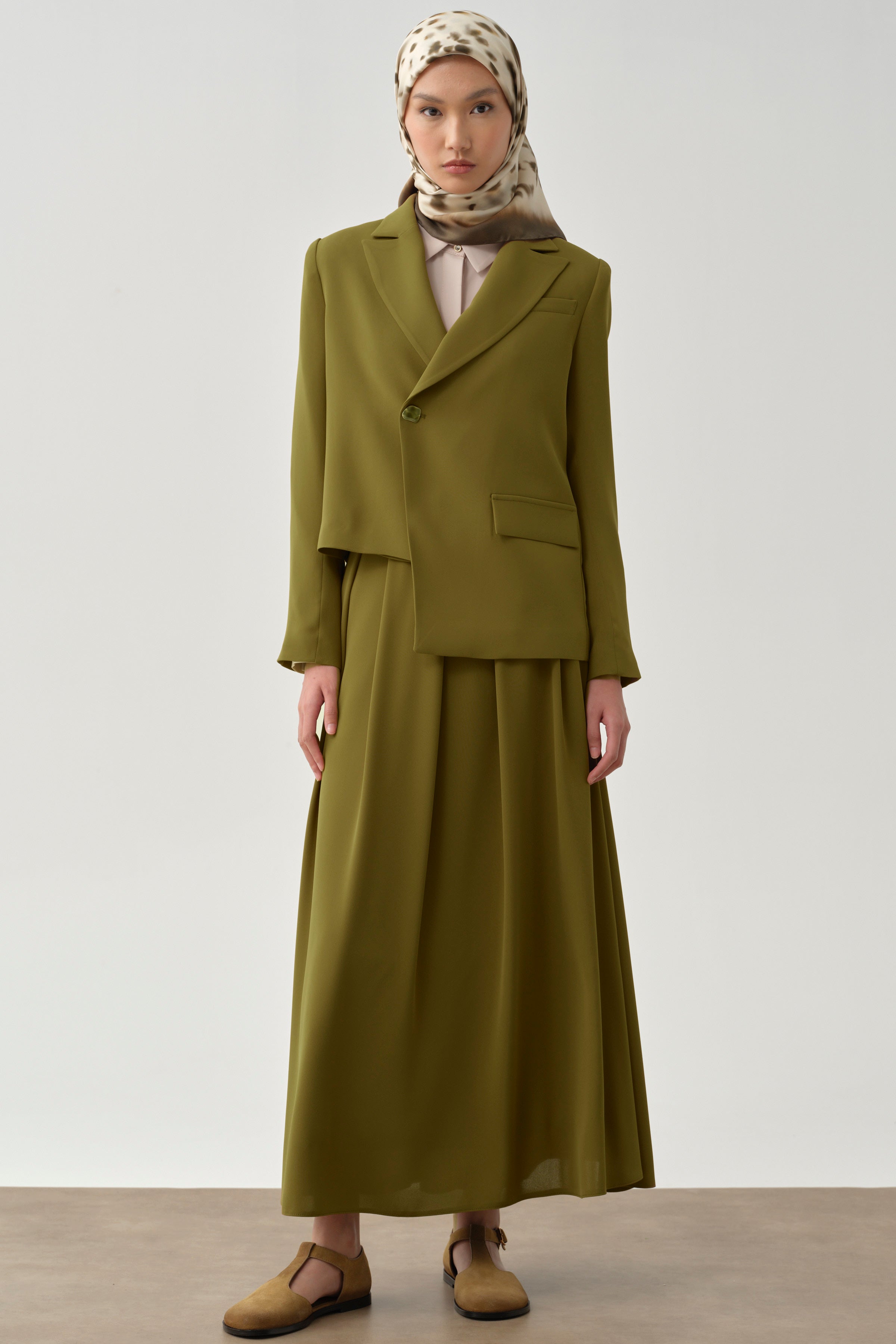 Pileli Kemerli Etek - Olive TUGBA