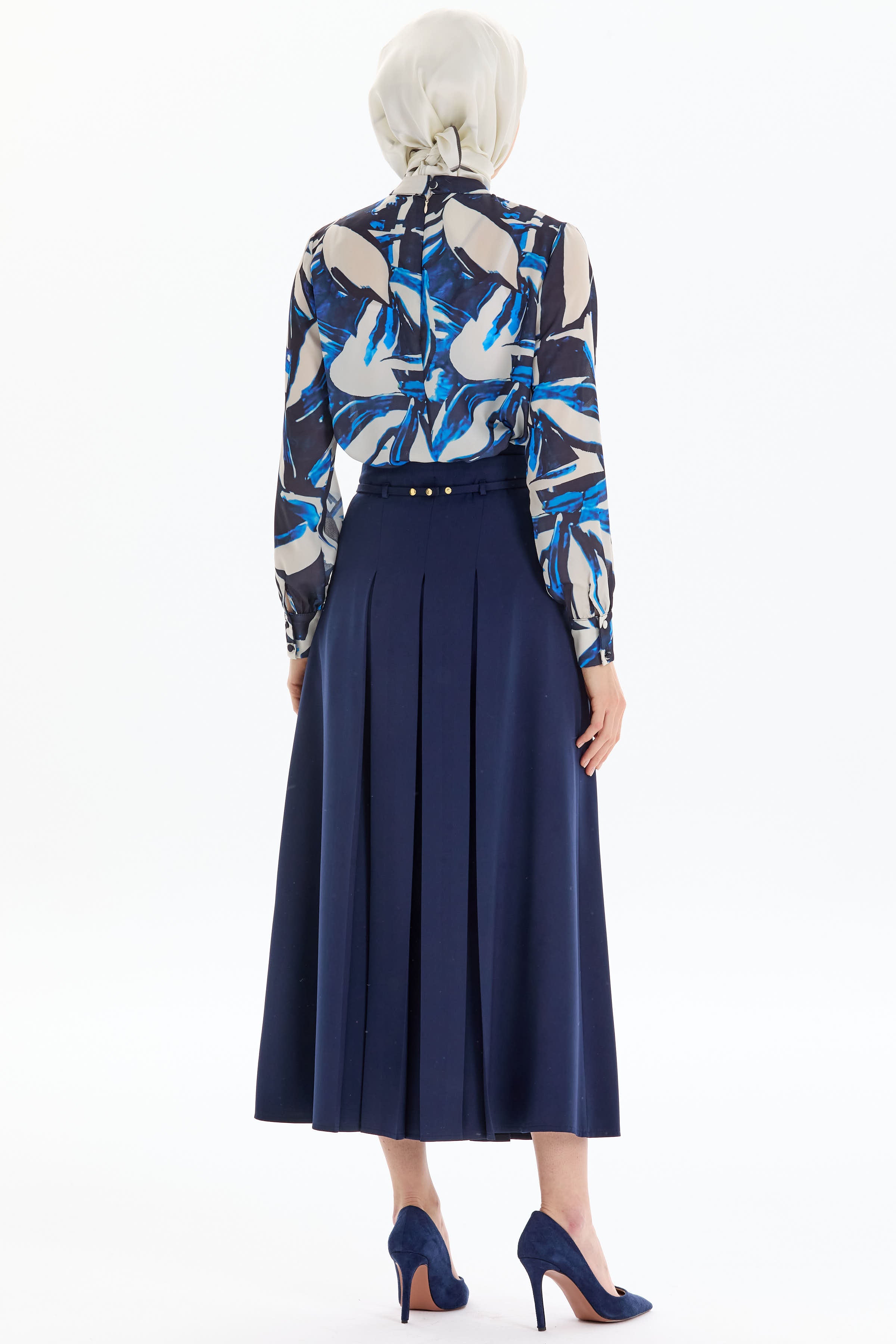 Pilikaşeli Kemer Detaylı Etek - Lacivert TUGBA