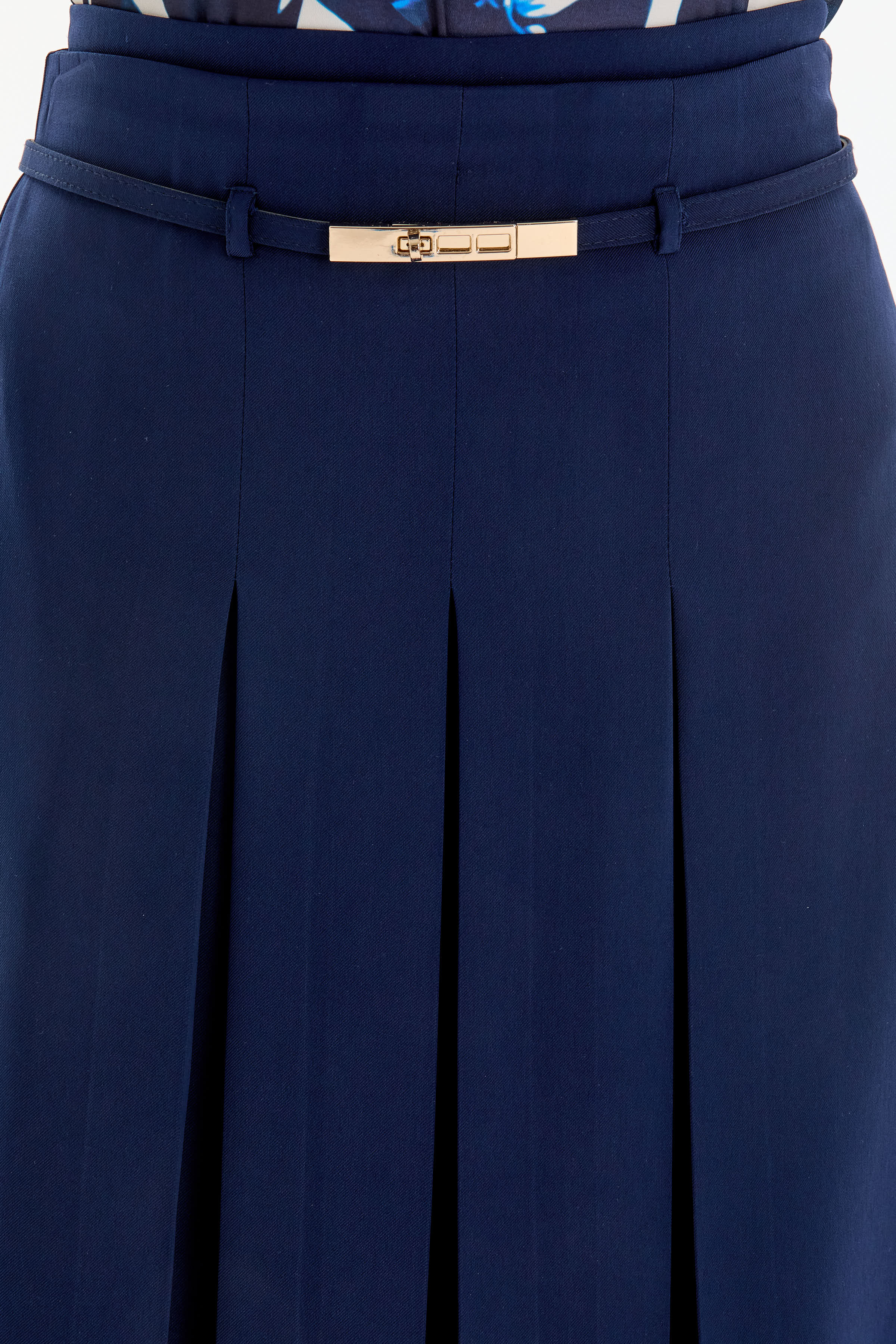 Pilikaşeli Kemer Detaylı Etek - Lacivert TUGBA