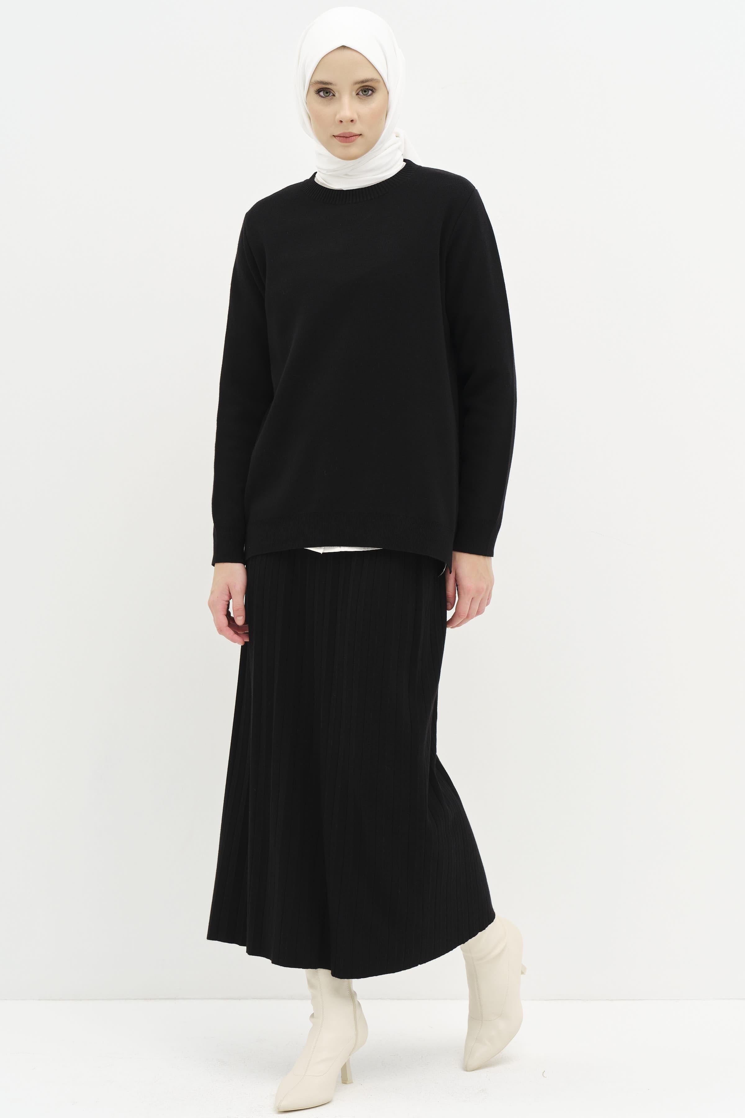 Pilise Etekli Triko Takım - Siyah TUGBA