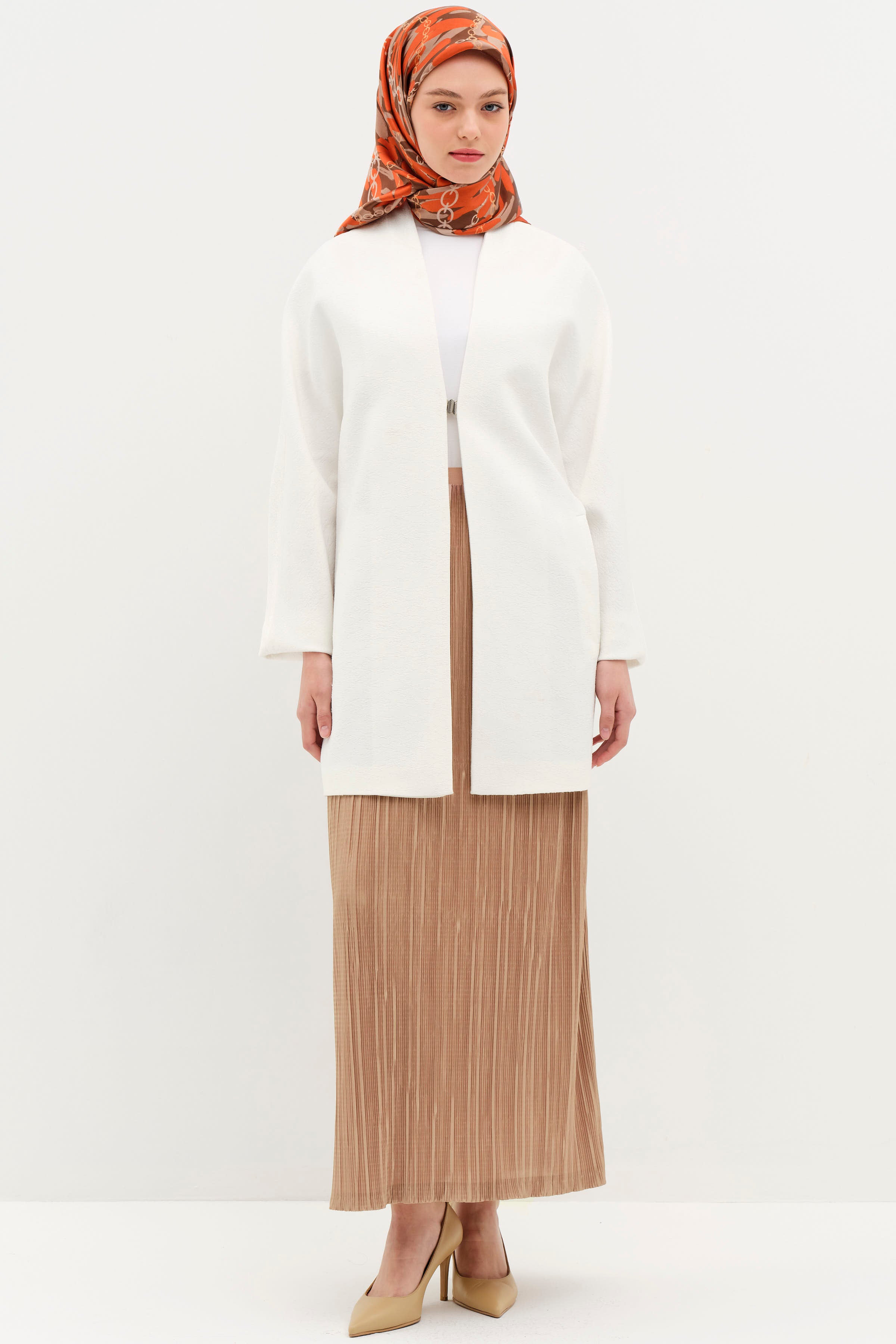 Piliseli Beli Lastikli Etek - Camel TUĞBA